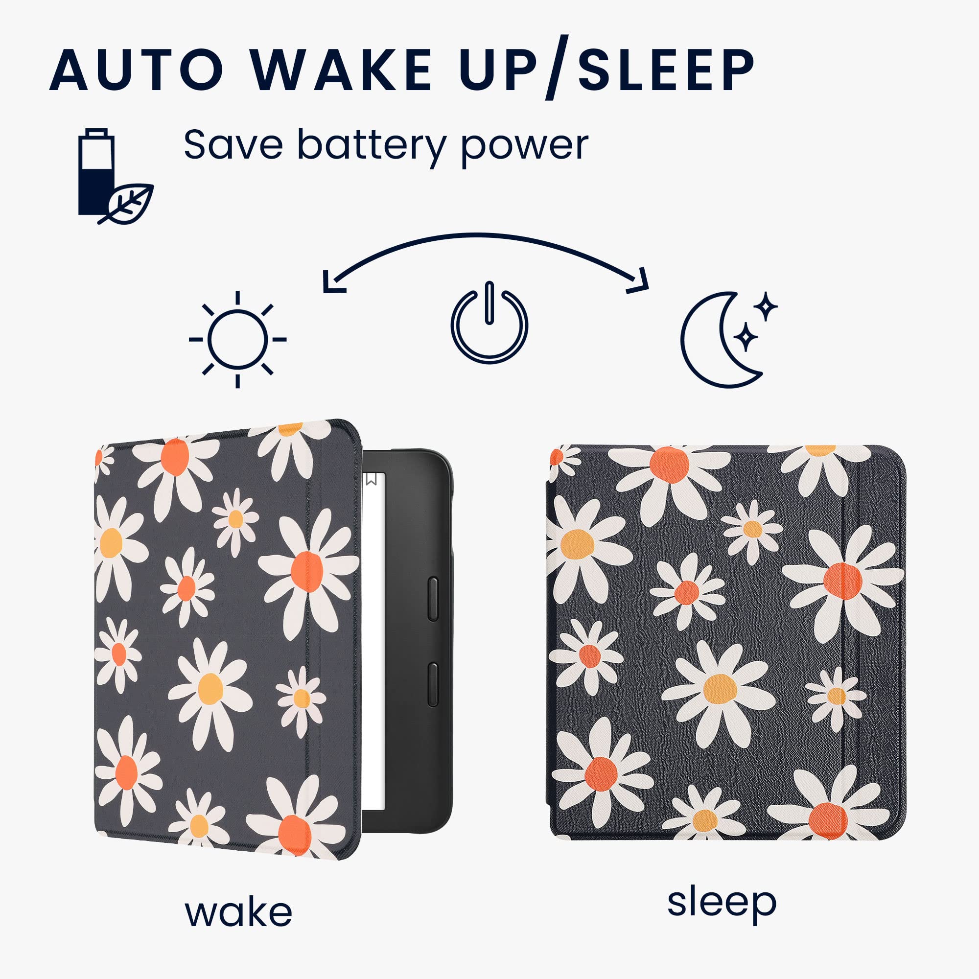 Kwmobile Case Compatible With Kobo Libra 2 Case   Ereader Cover   Summer Daisy Blue/White/Yellow