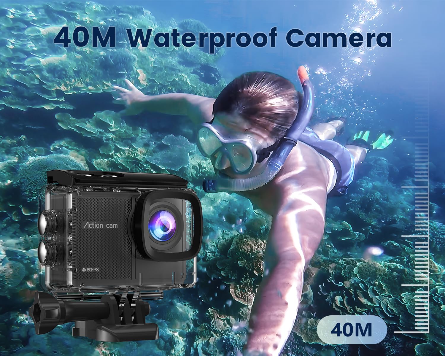 4K60Fps Waterproof Action Camera, 131Ft Waterproof Camera Underwater With 64Gb Card, 48Mp Motorcycle Camera With 8X Zoom, Eis He