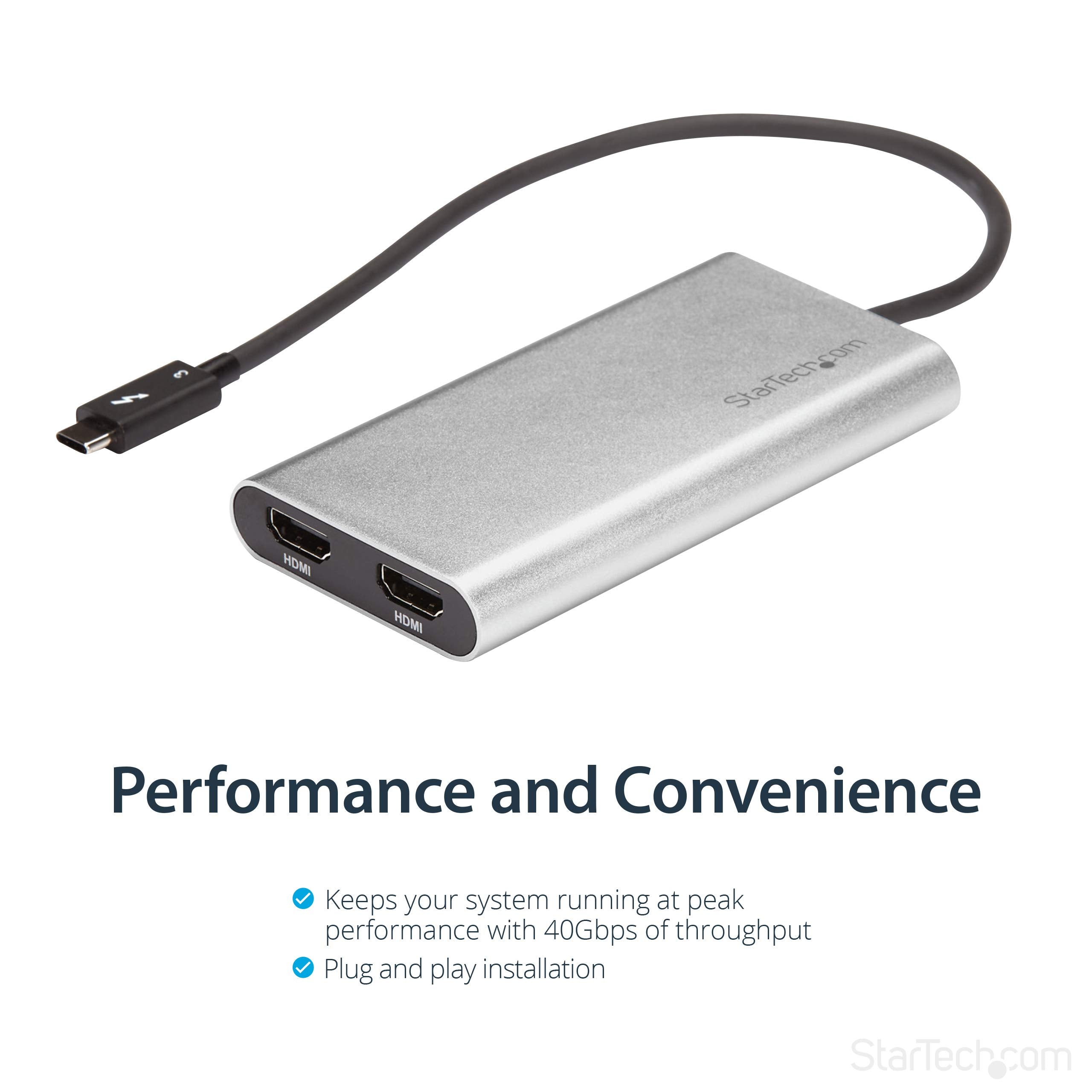 Startech.Com Thunderbolt 3 To Dual Hdmi 2.0 Adapter   4K 60Hz Thunderbolt 3 Certified   Dual Monitor Hdmi Video Converter Adapte