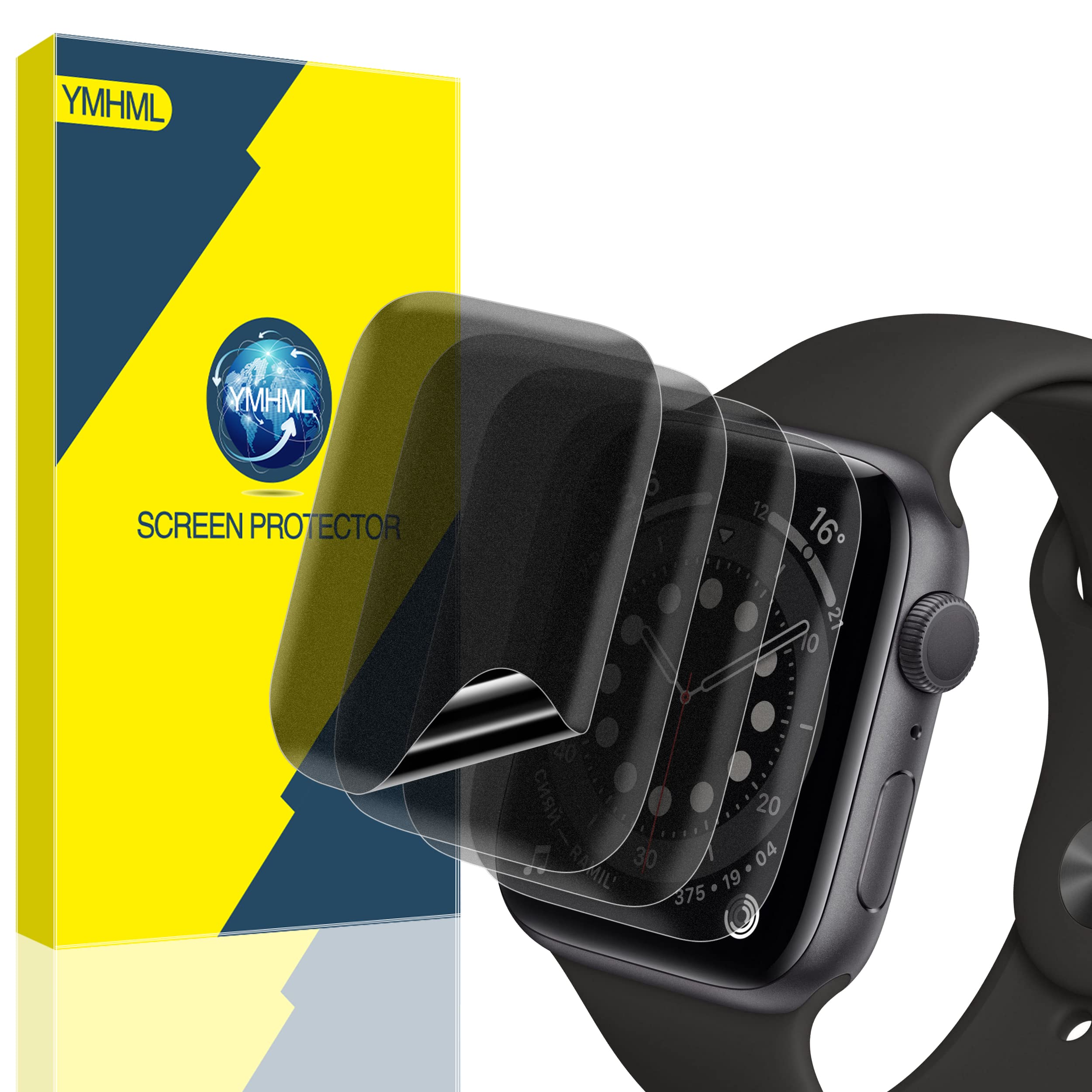 [ 4 Pack ] Ymhml Privacy Screen Protector Compatible For Apple Watch 44Mm Se Series 6/5/4, [Upgrade Anti Spy Film] Soft Anti Scr