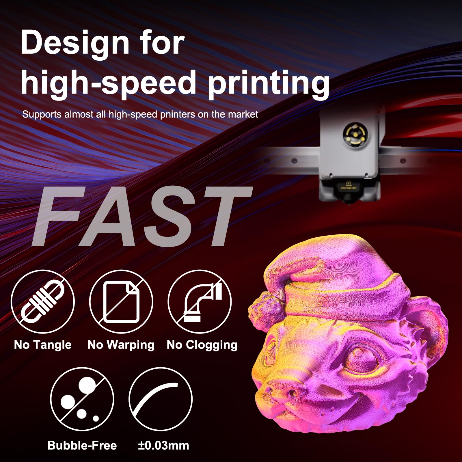 Eryone Silk Tri Color Coextrusion Pla Filament,3D Printer 1.75Mm,+/ 0.03Mm, Triple Color Filament 1Kg(2.2Lbs), Silk Red,Gold And