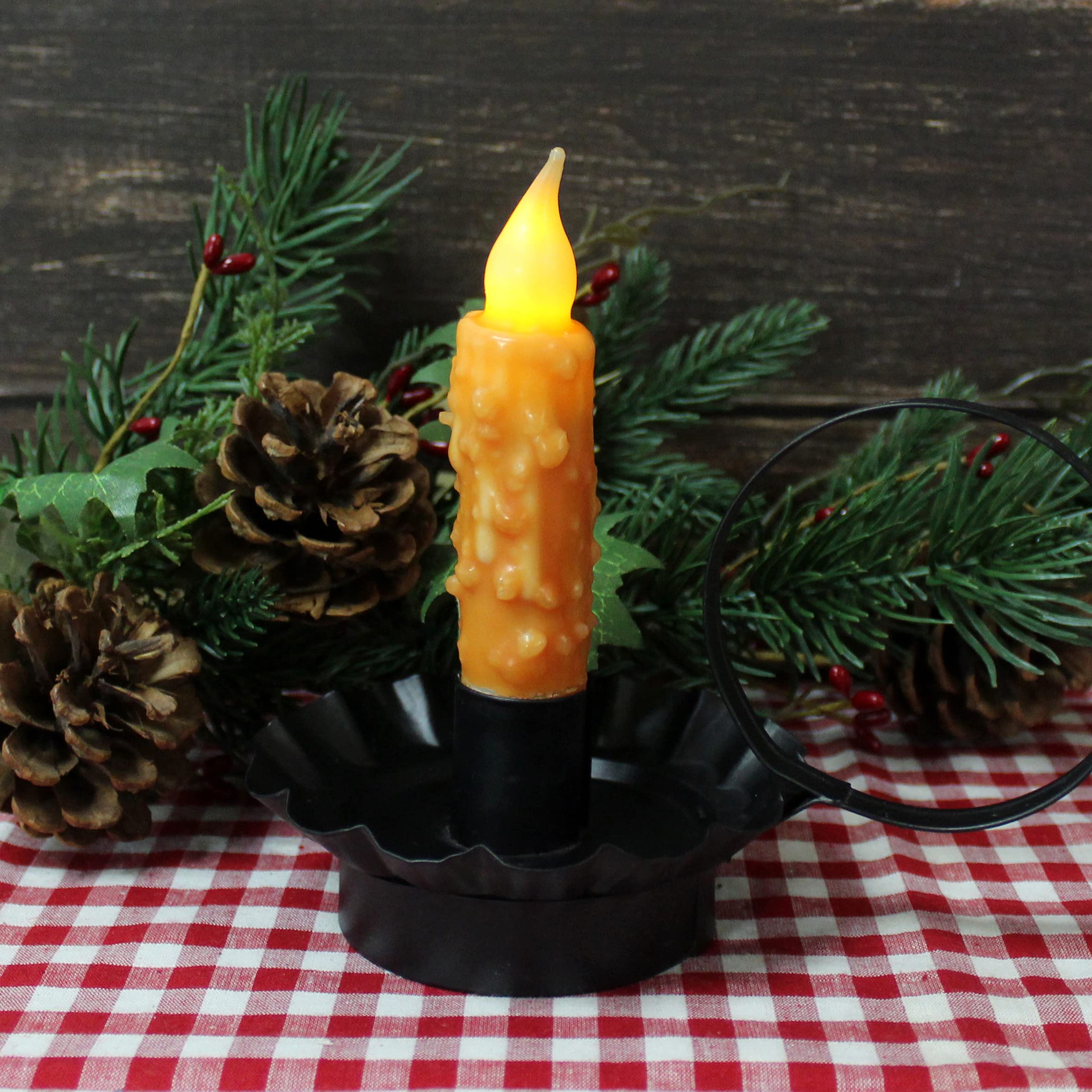 Cvhomedeco. Real Wax Hand Dipped Battery Operated Led Timer Taper Candles Rustic Primitive Flameless Lights Decor, 4 3/4 Inch, O