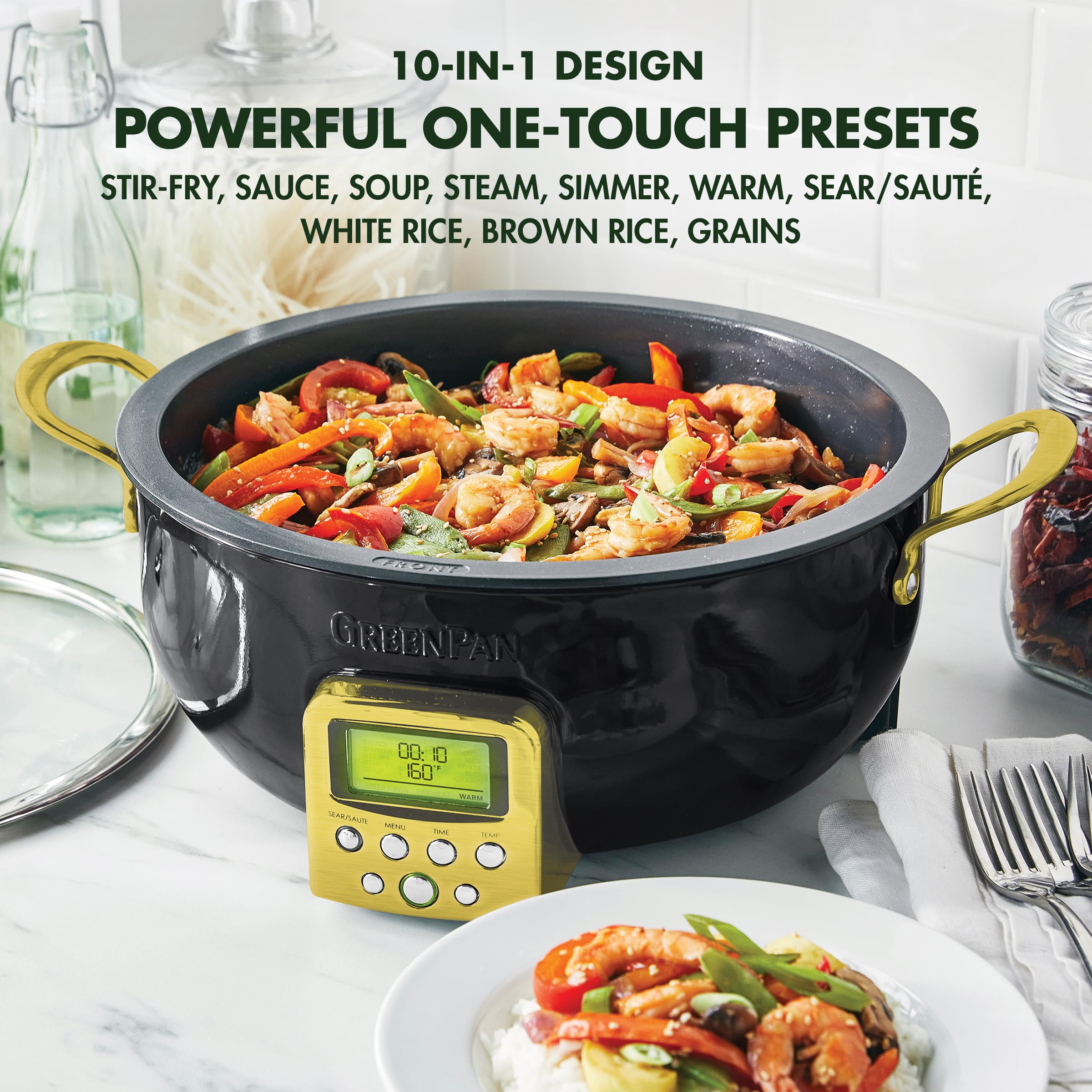 Greenpan Elite Reserve Essential Smart Electric 6Qt Skillet Pot, Presets To Sear Saute Stir Fry And Cook Rice, Healthy Ceramic N