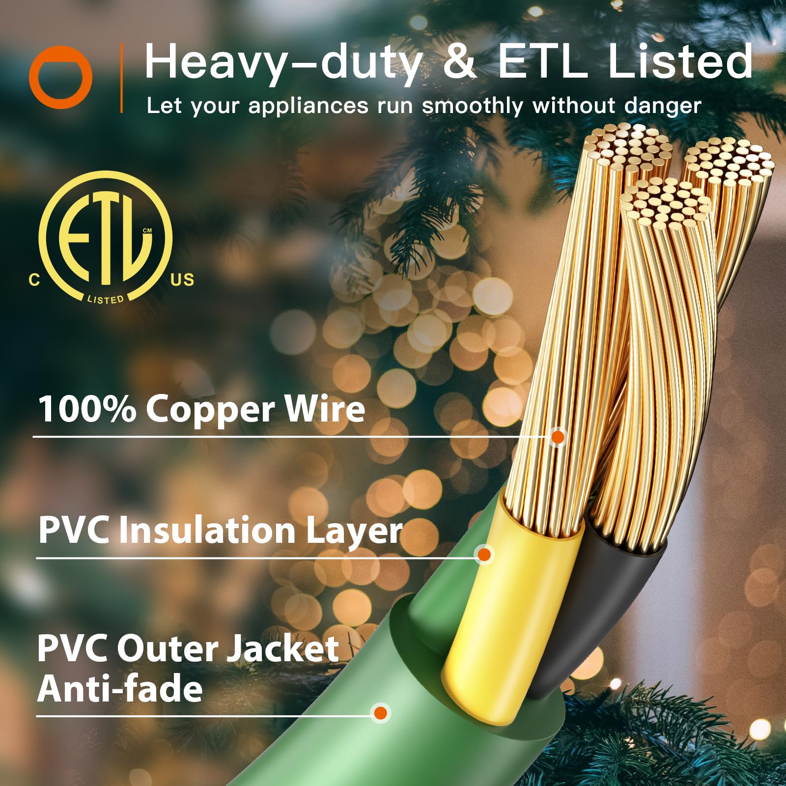 Addlon 50Ft 16/3 Lighted Outdoor Extension Cord With 3 Plug Outlet, Heavy Duty Extension Cord With 3 Prong Grounded Plug For Saf