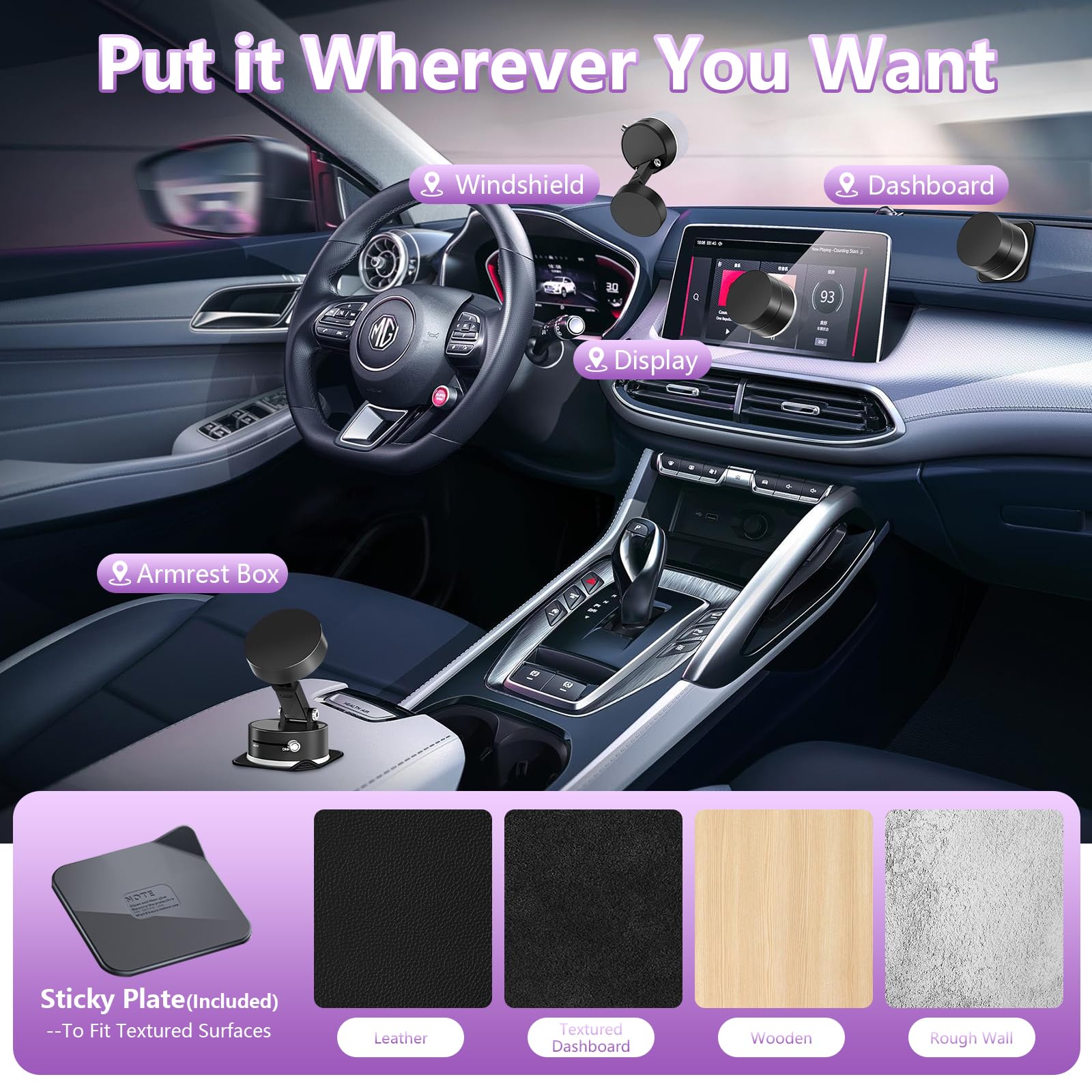 Daioai 2025 Upgrated Vacuum Magnetic Suction Phone Holder, Hands-Free Magnetic Cell Phone Holder, 360 Adjustable Suction Cup Pho