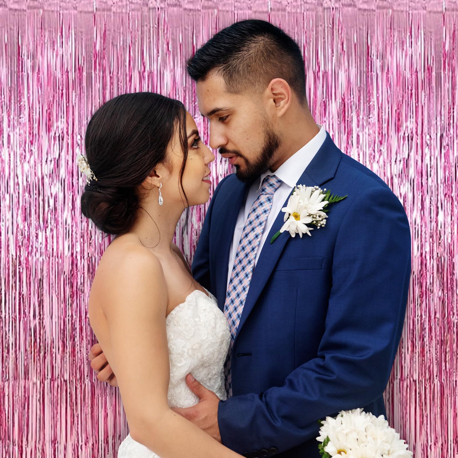 30 Pack Pink Foil Fringe Curtain Backdrop, 3.3X8.2 Feet Metallic Tinsel Streamer Curtains Photo Booth Props For Wedding/Birthday