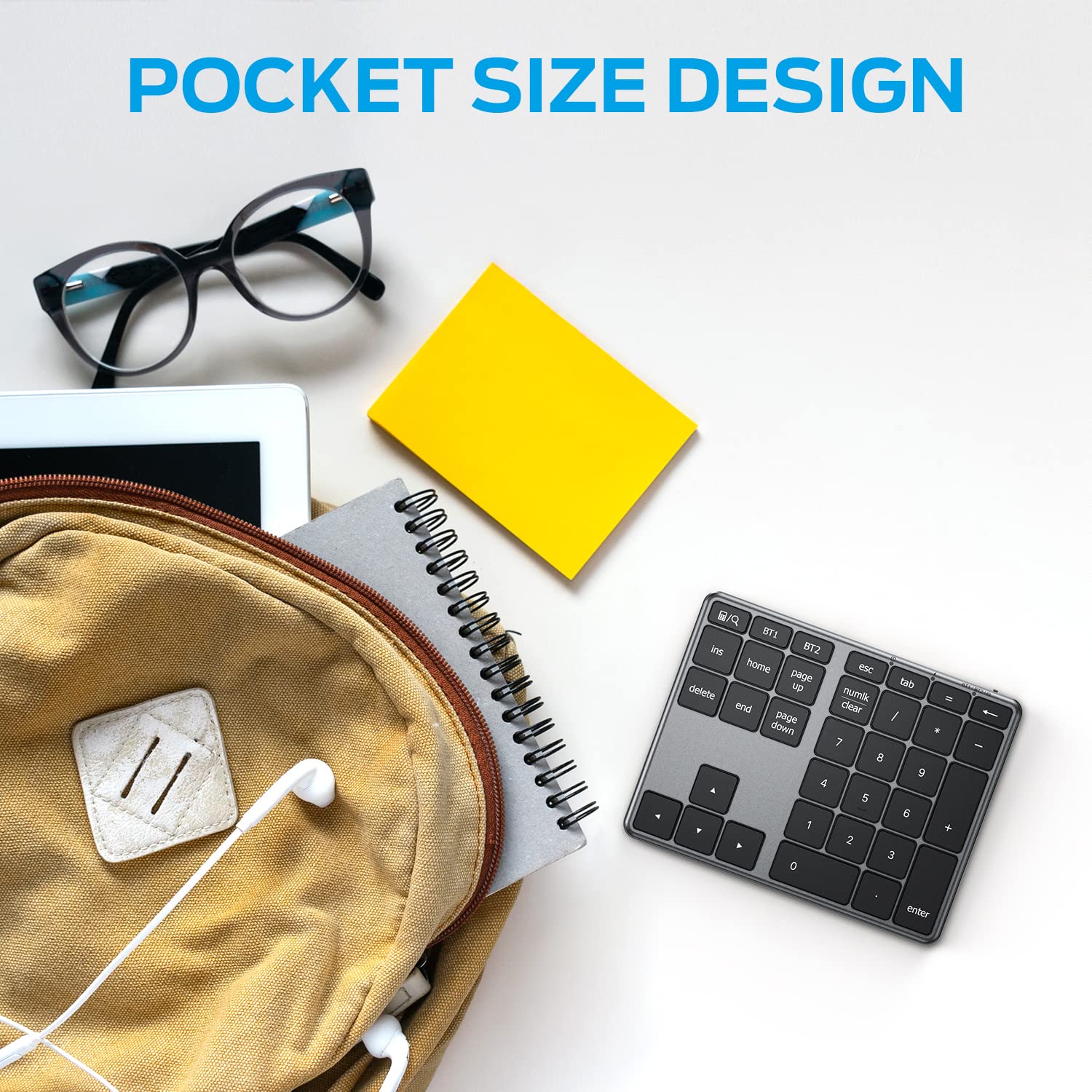 Iclever Number Pad, Aluminum Wireless Number Pad For Multi Devices, Usb C Rechargeable, External 34 Keys Bluetooth Keyboard For