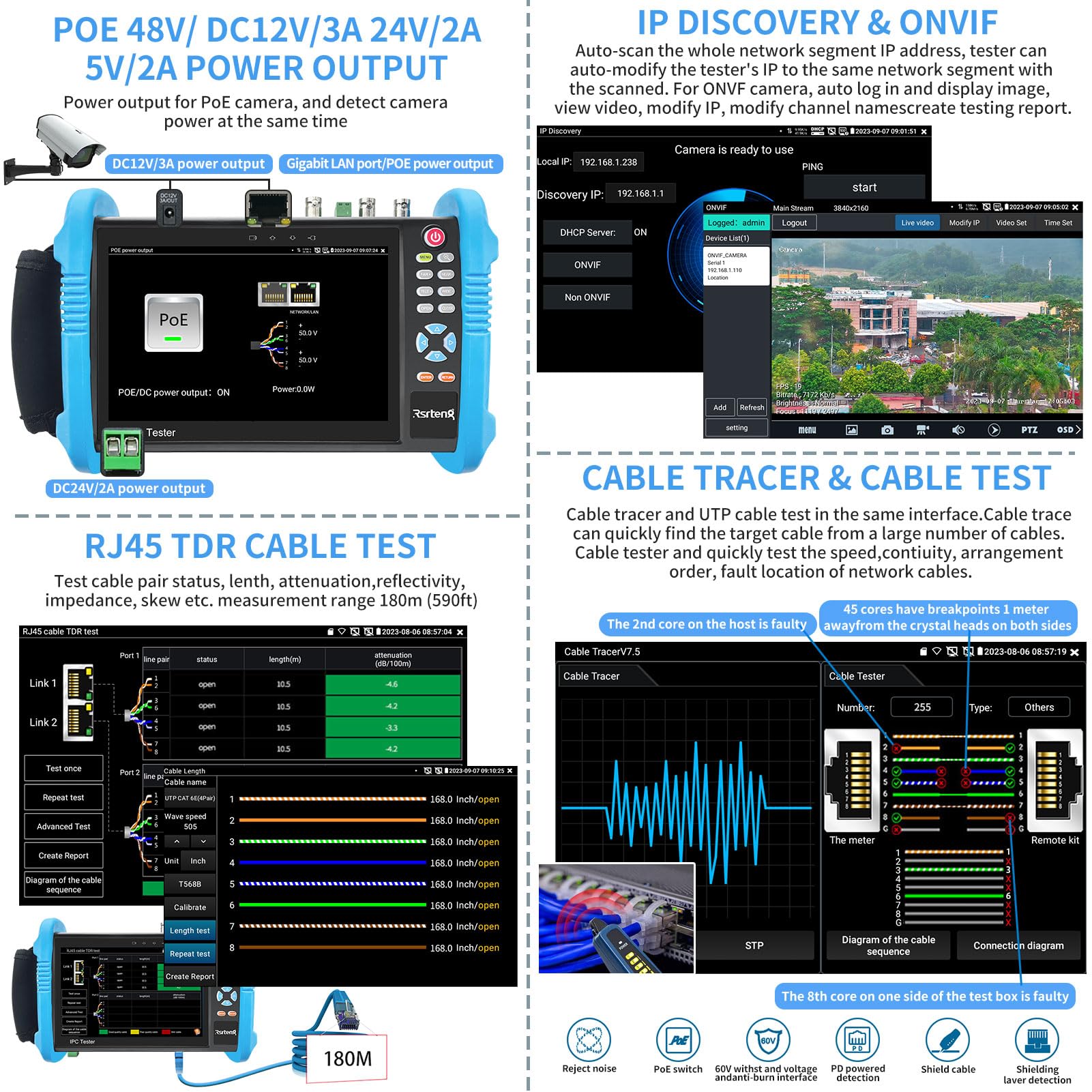 Rsrteng Cctv Tester,Ipc-9800Cadhs Pro 8K 32Mp 4K 12Mp Ip Camera Tester With Cable Tracer 8Mp Cvi Tvi Ahd Sdi Cvbs Coaxial Camera