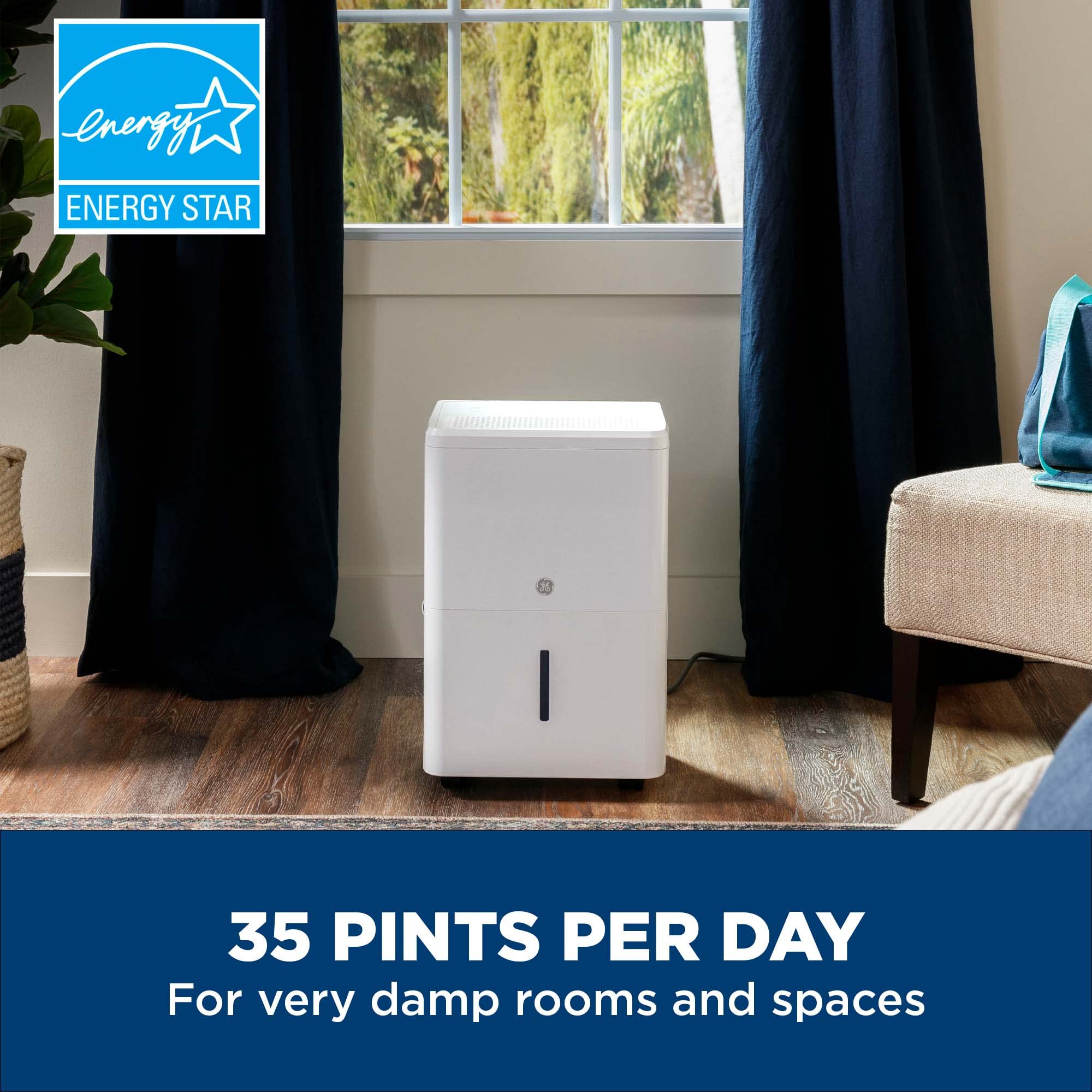 Ge Energy Star Portable Dehumidifier 35 Pint, Perfect For Bedroom, Basement & Garage Or Rooms Up To 3000 Sq Ft, Ideal For High H