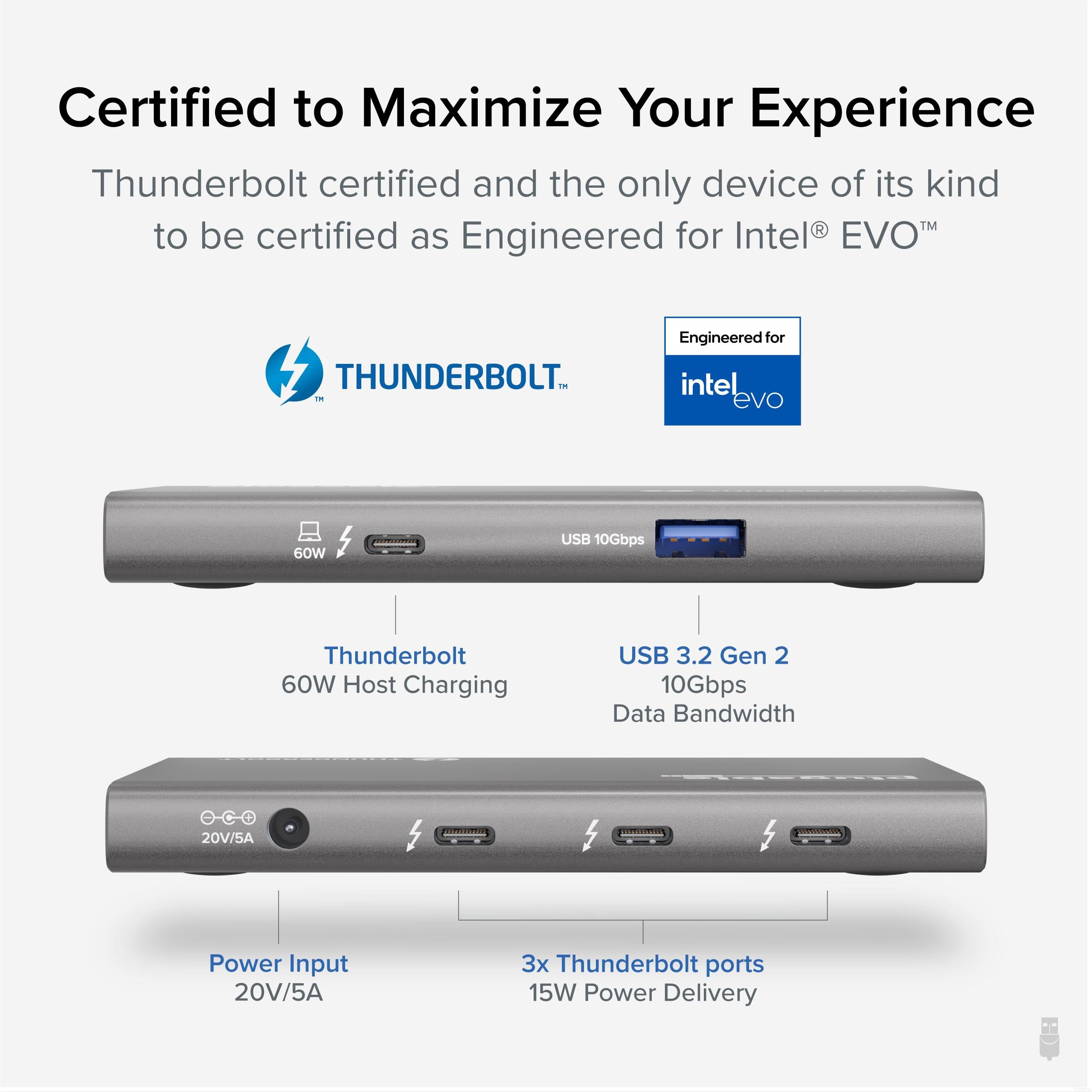Plugable 5-In-1 Thunderbolt 4 Hub,Single 8K Or Dual 4K Display; 4K Hdmi Adapter Included, Offers Thunderbolt 4/3, Usb4, And Usb-