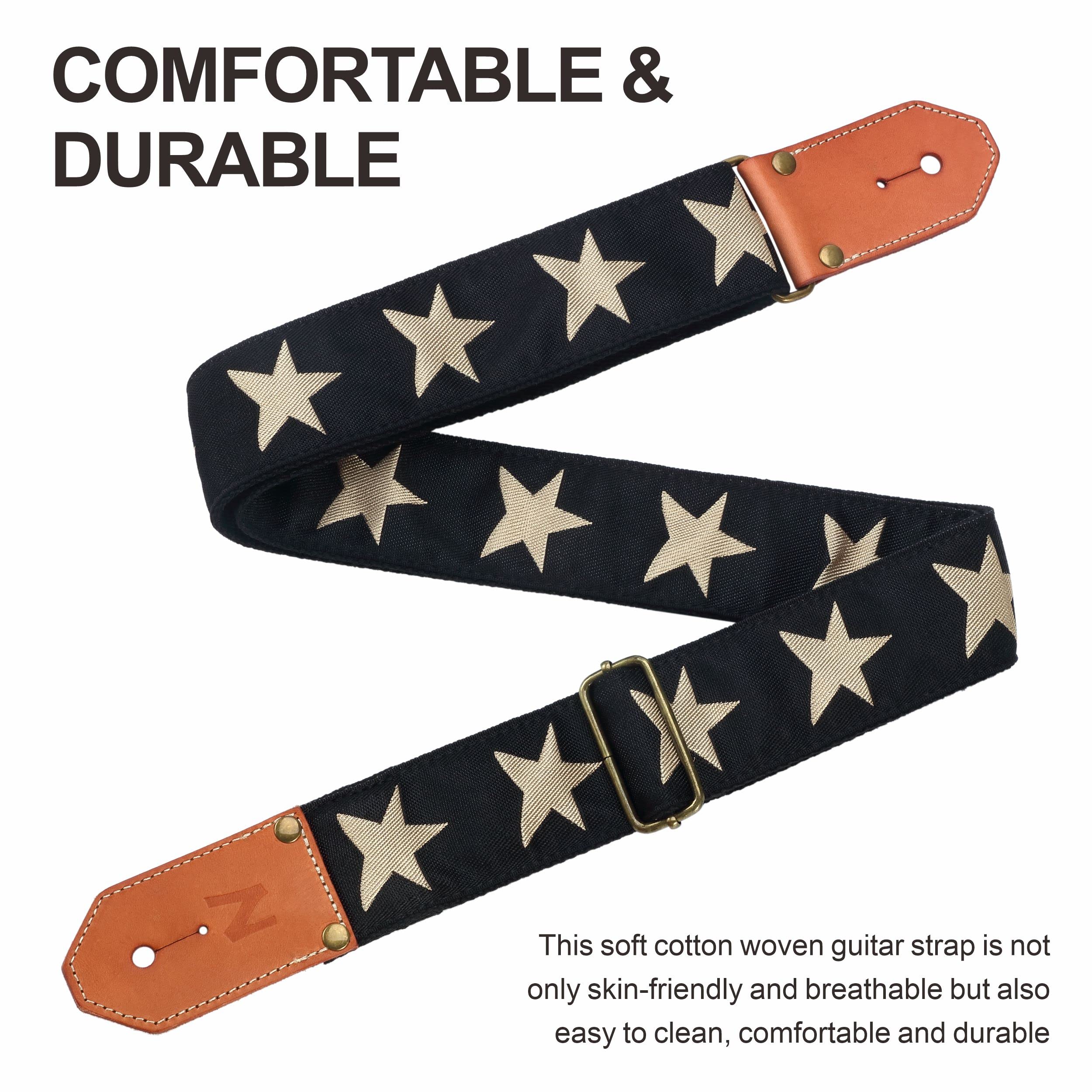 Nefelibata Cool Woven Guitar Strap  Cotton Guitar Straps With Thicked First Layer Vegetable Tanned Cowhide Leather Ends For Acou