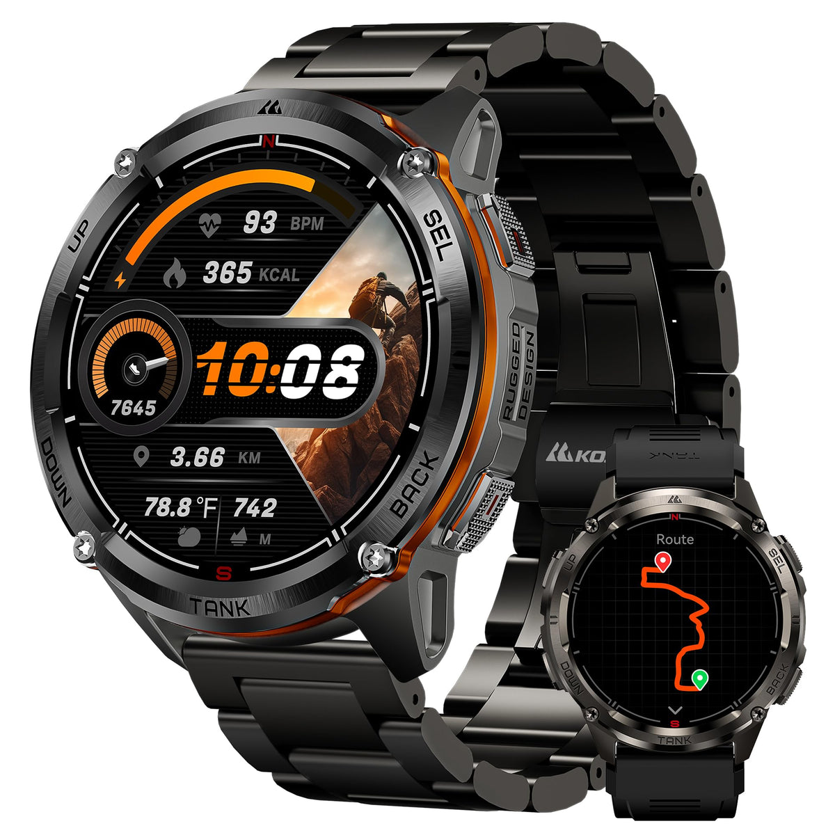 Kospet Tank T3 Ultra 2 Gps Smart Watch For Men, Extra-Long Battery, Full Stainless Steel Body Rugged Smartwatch With Bluetooth C