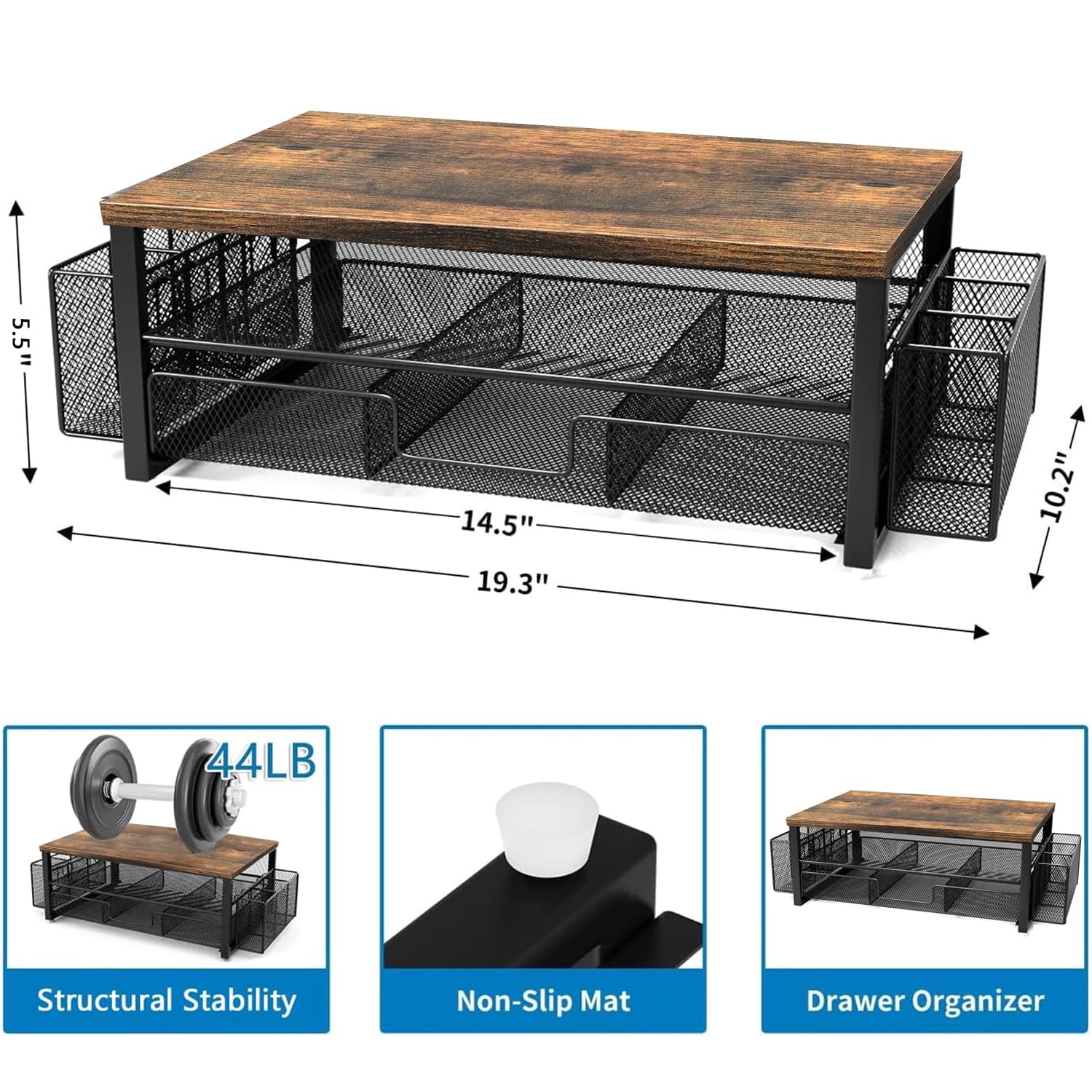 Gianotter Monitor Stand Riser, Desk Organizer With Drawer And Pen Holder, 2 Tier Computer Stand, Office Desk Accessories, Office