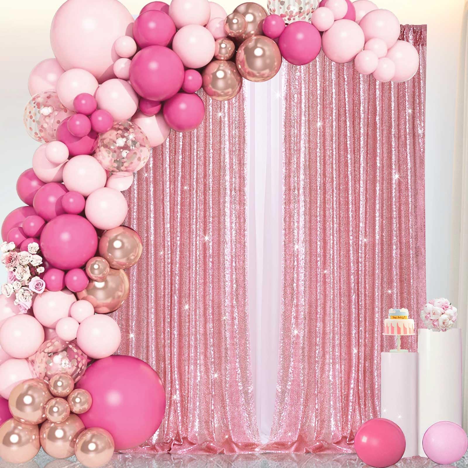 B Cool Fuchsia Pink Sequin Curtains Glitter Backdrop Curtain Panels 2 Panels 2Ftx8Ft Backdrop For Baby Shower Wedding Girls Part