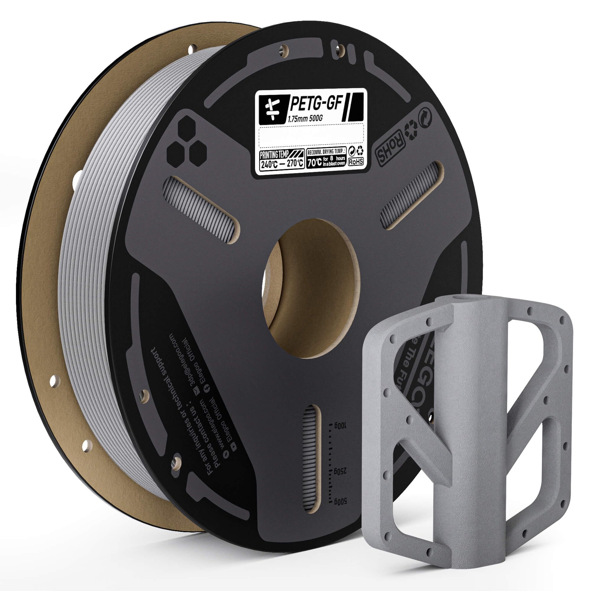 ELEGOO Glass Fiber PETG Filament 1.75mm Grey 0.5KG, PETG-GF 3D Printing Filament High Stiffness, Electrical Insulation and Weath