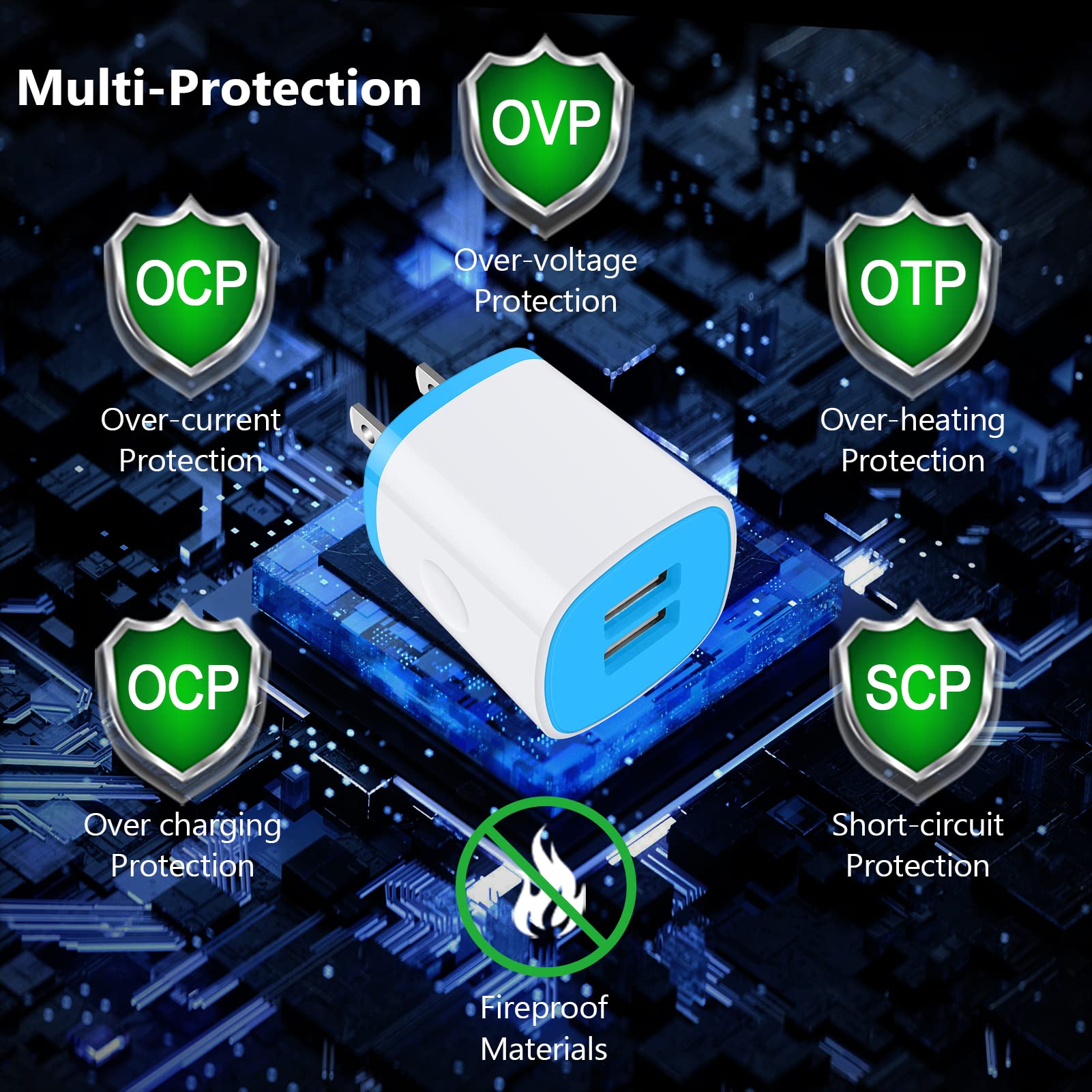 Usb Charger Wall Plug, Iphone Charger Box,Andhot 5Pack Home Travel 2.1Amp Dual Port Fast Wall Charger Quick Charging Block Cube