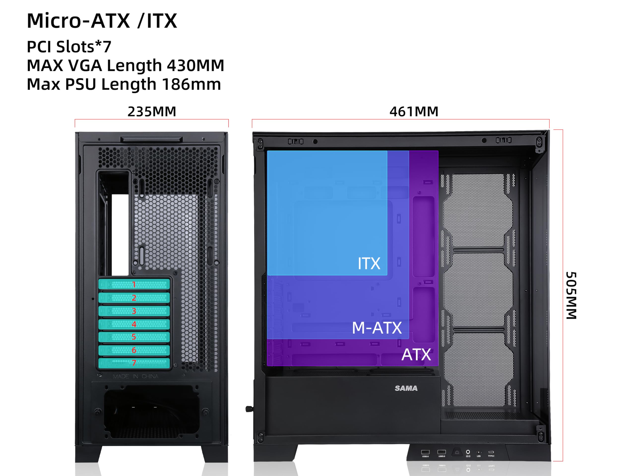 Sama Neview 4503 Black Airflow Full Tower Case Atx Pc Gaming Case Dual Tempered Glass 4X12Cm Argb Fan Pre Install Usb3.0X2 Type