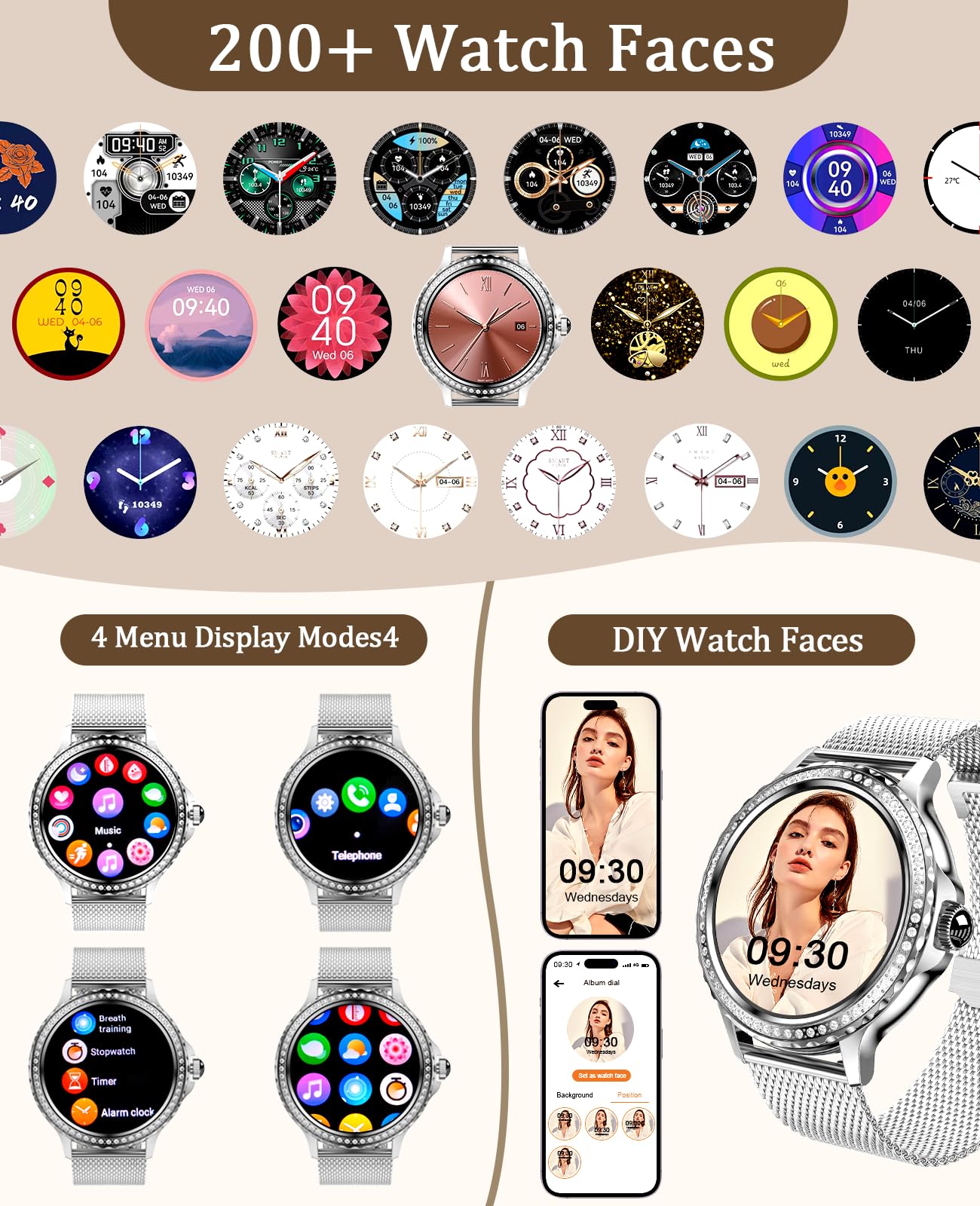 Bocloud Smart Watch For Men Women(Answer/Make Call), Bluetooth Smartwatches For Iphone Android Ios Ip68 Waterproof Fitness Activity Tracker With Blood Pressure/Heart Rate/Sleep Monitor/Messages