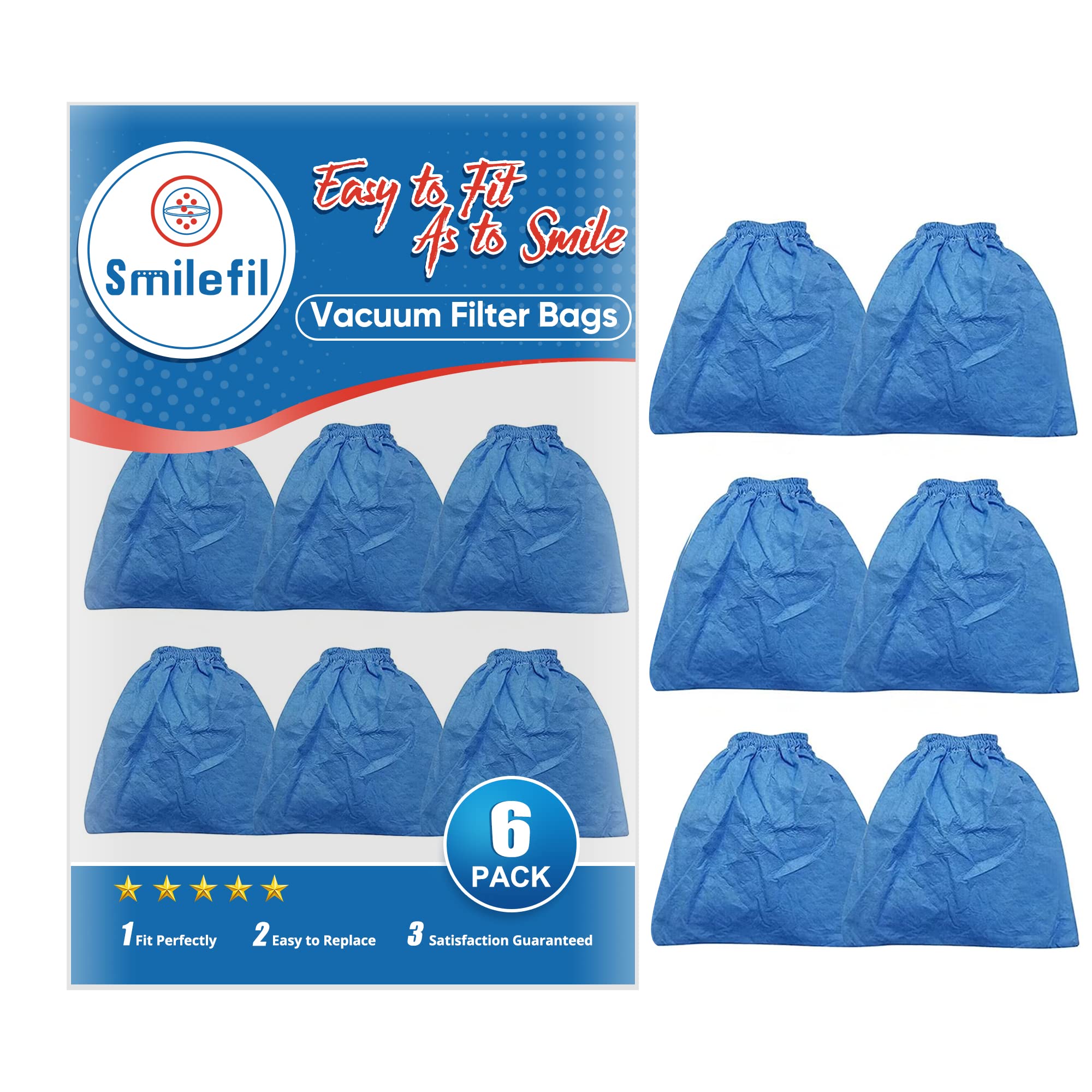 Smilefil 6 Pack Vrc5 Cloth Filter Fits Vacmaster 4 To 16 Gallon Wet/Dry Vacuums, Fits For Craftsman 2 &2 1/2 Gal. Shop Vac 91694