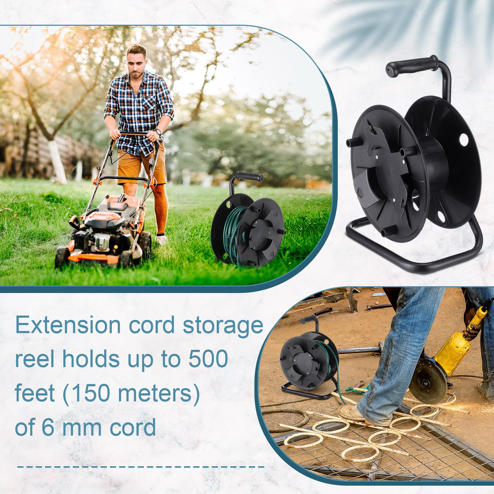 Yaocom Extension Cord Storage Reel With Metal Stand Black Cable Reel Holds Up 500 Feet Of 6 Mm Cable/Cord/Hose Heavy Duty Open R