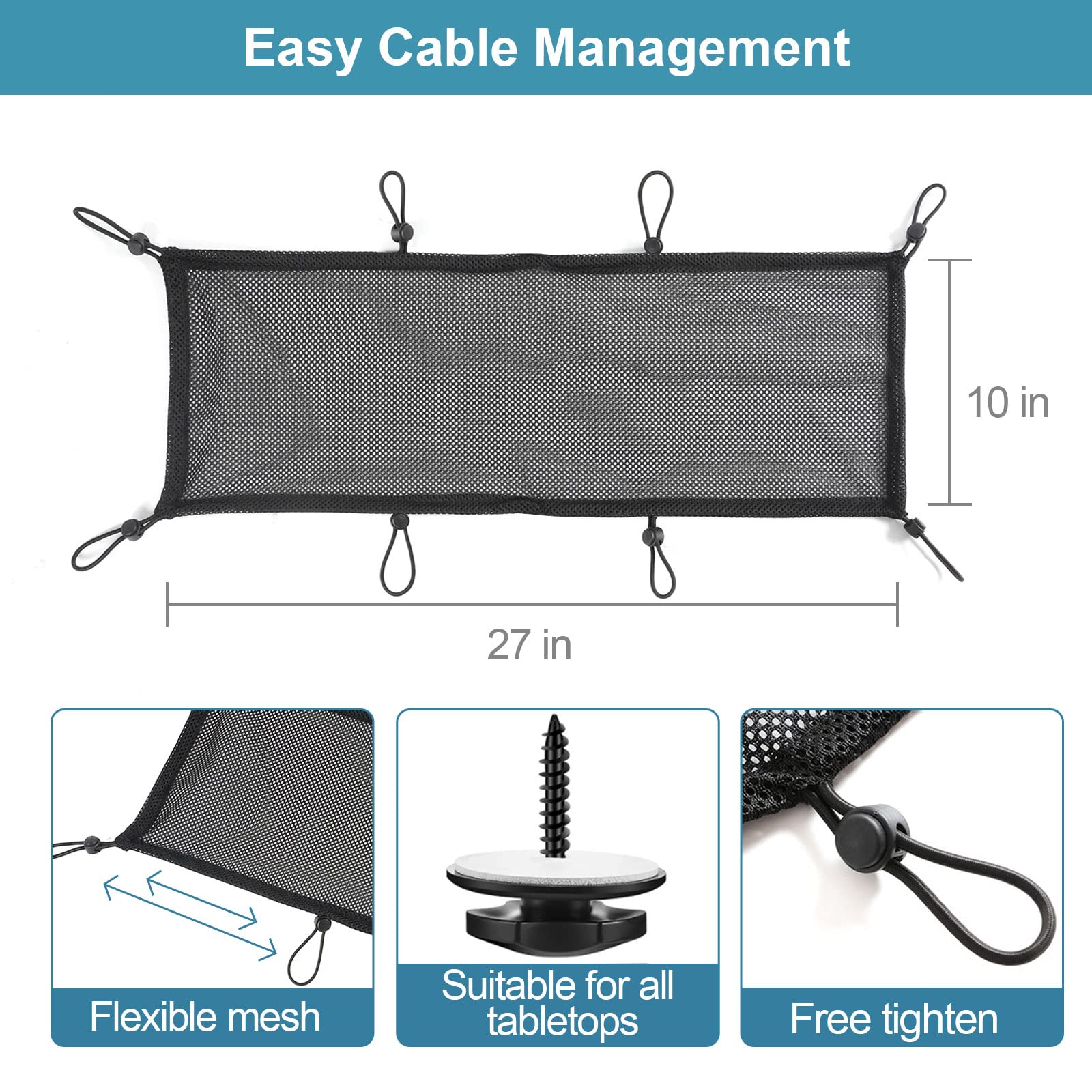 Under Desk Cable Management Net, 36Pcs Under Table Cord Management Mesh Organizer Flexible Wire Hiders, Extra Large Capacity Wir