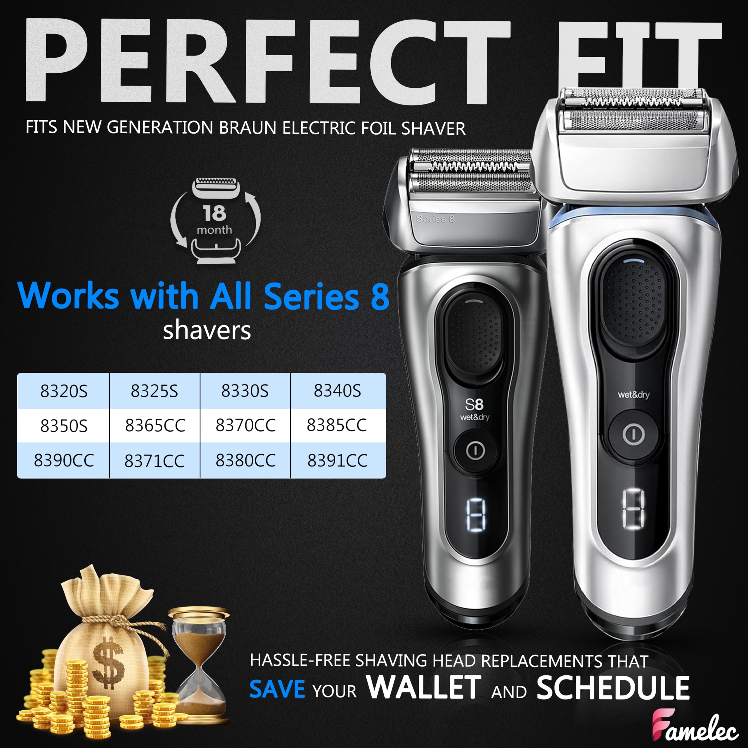 Upgraded 83M For Braun Series 8 Replacement Head 8370Cc 8350S 8320S 8325S 8340S, Compatible With Braun Shaver S8, Replacement Sh