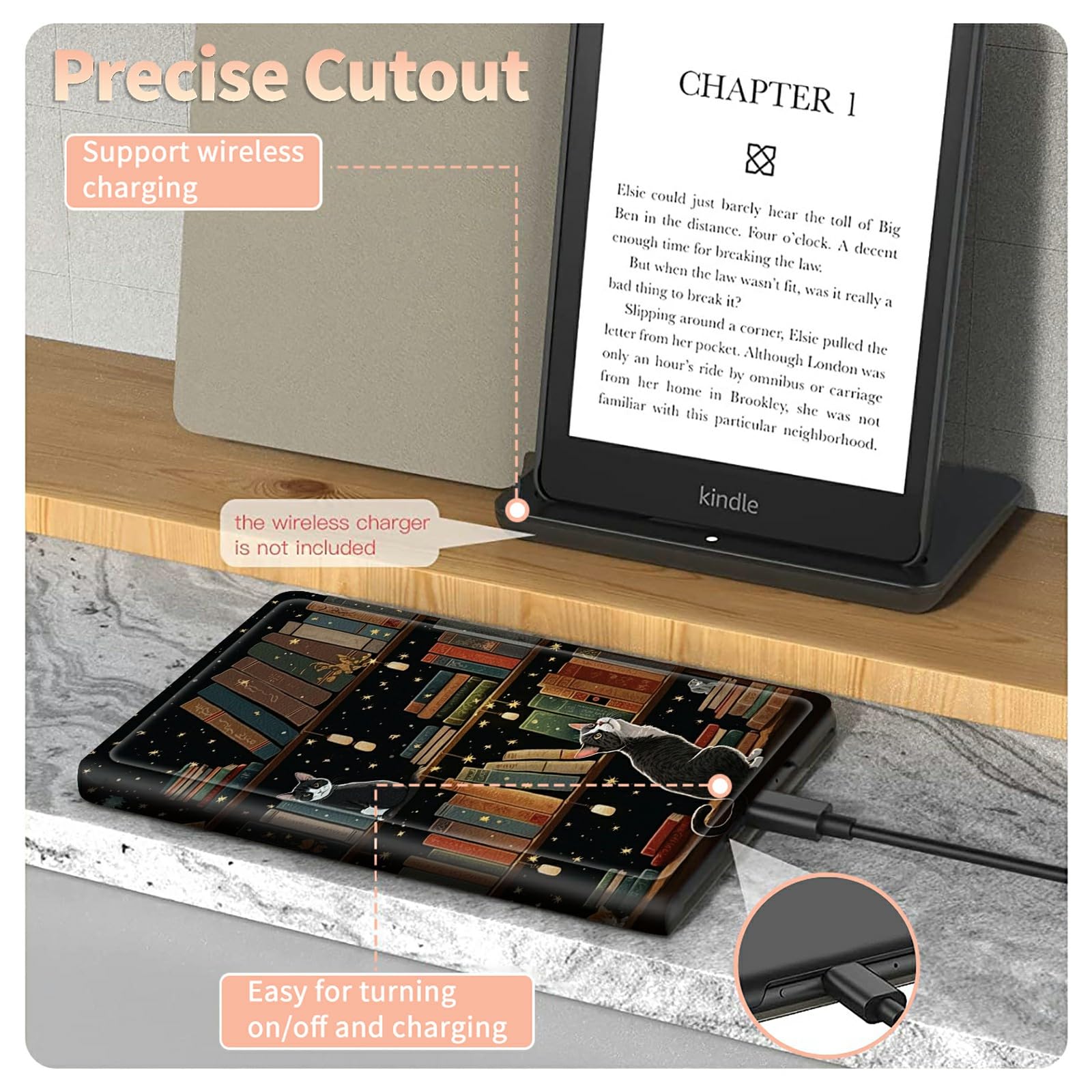 Cat Library Case For All New Kindle Fire Hd 8 And Fire Hd 8 Plus Tablet (12Th/10Th Generation, 2022/2020 Release), Shockproof Pu