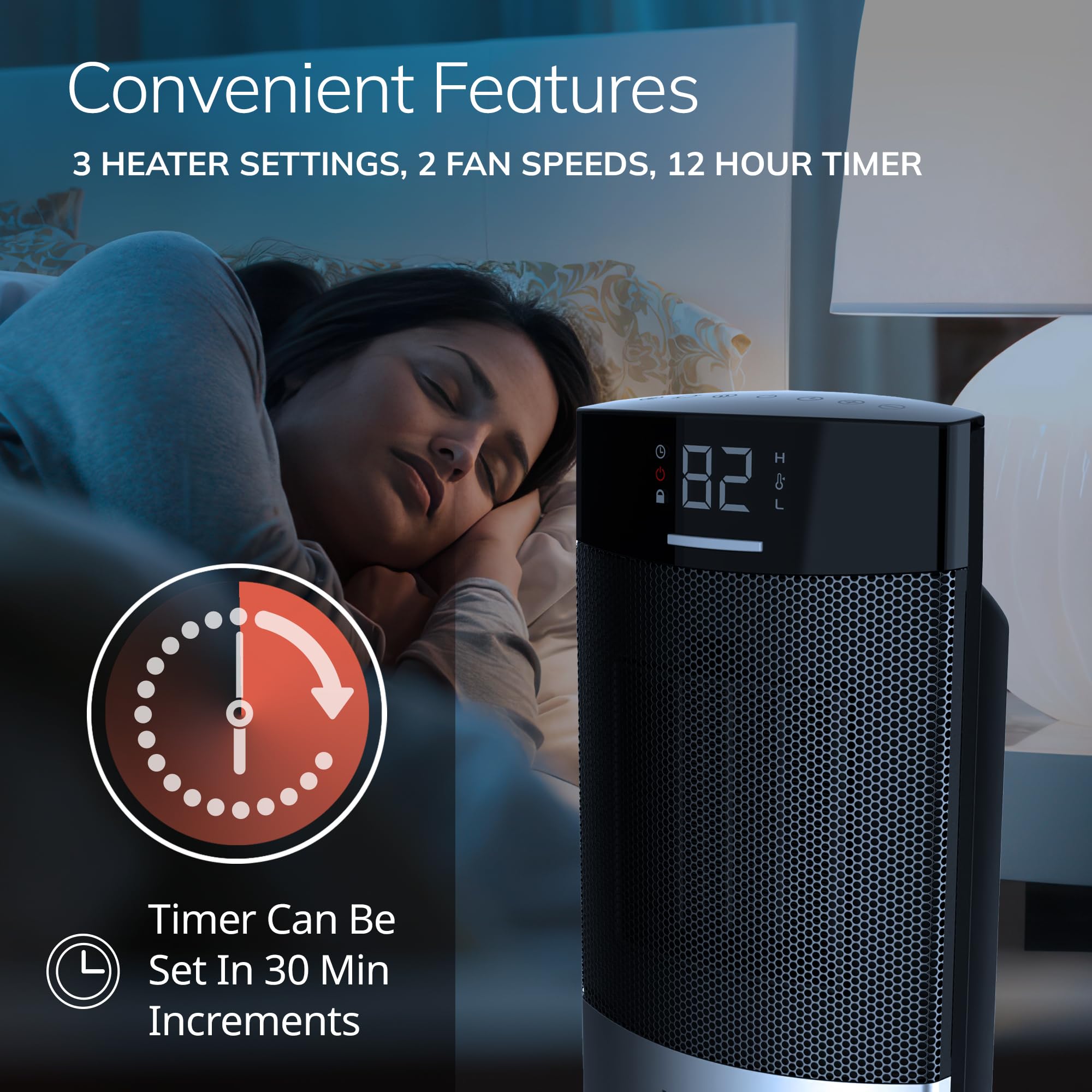 Lasko Ellipse Ceramic Tabletop Heater For Home With Tip Over Switch, Child Lock, Digital Display, Thermostat, Autoeco Mode, Wide