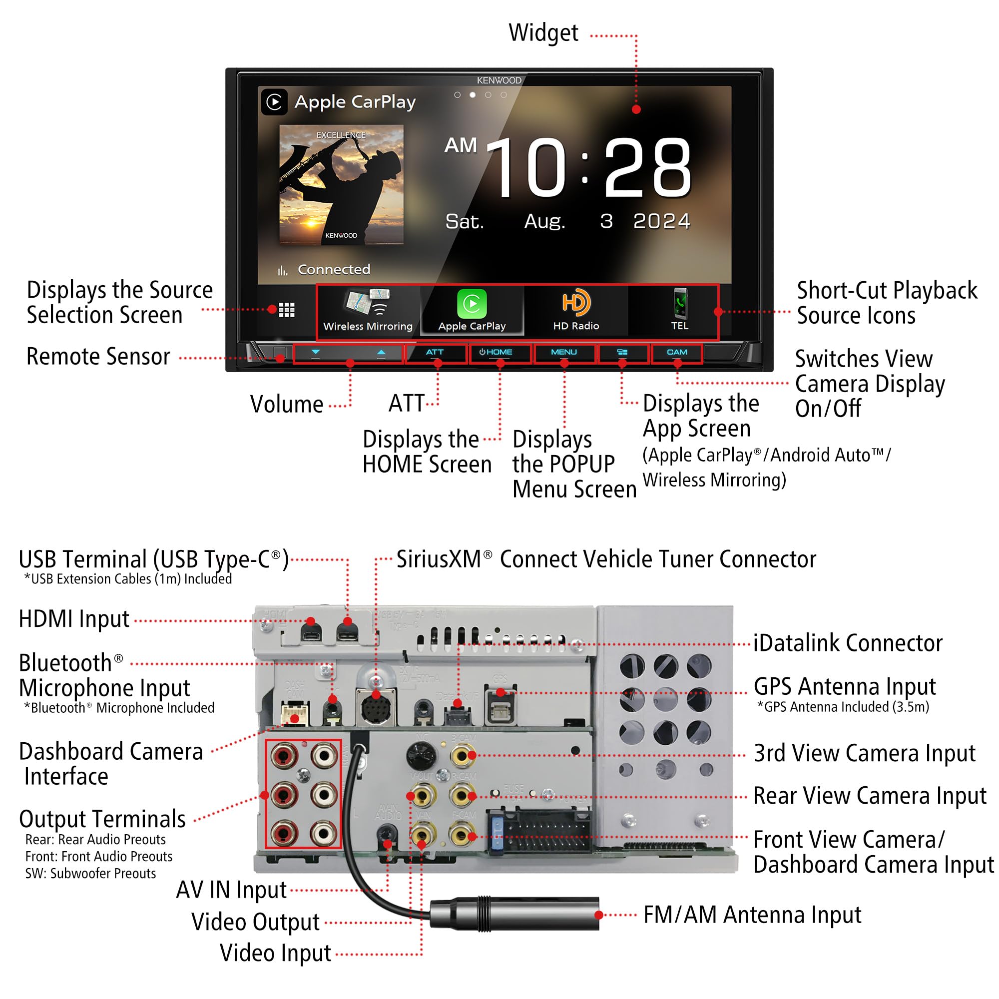 Kenwood Dmx958Xr Excelon Reference 6.8'' Full Hd Capacitive Touchscreen Car Stereo Receiver, Wireless Apple Carplay/Android Auto