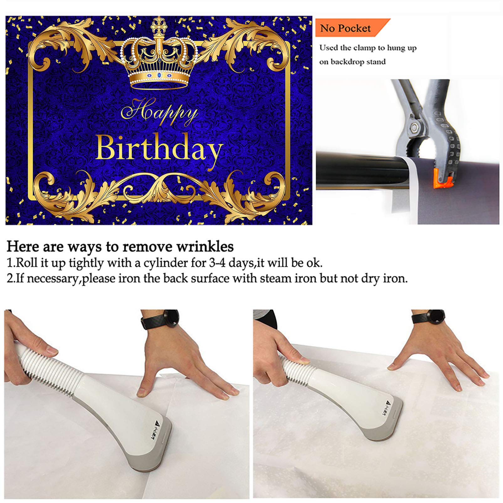 Avezano Prince Birthday Party Backdrop For Boy'S Royal Blue And Gold King Crown Party Decoration Photography Background Royal Li