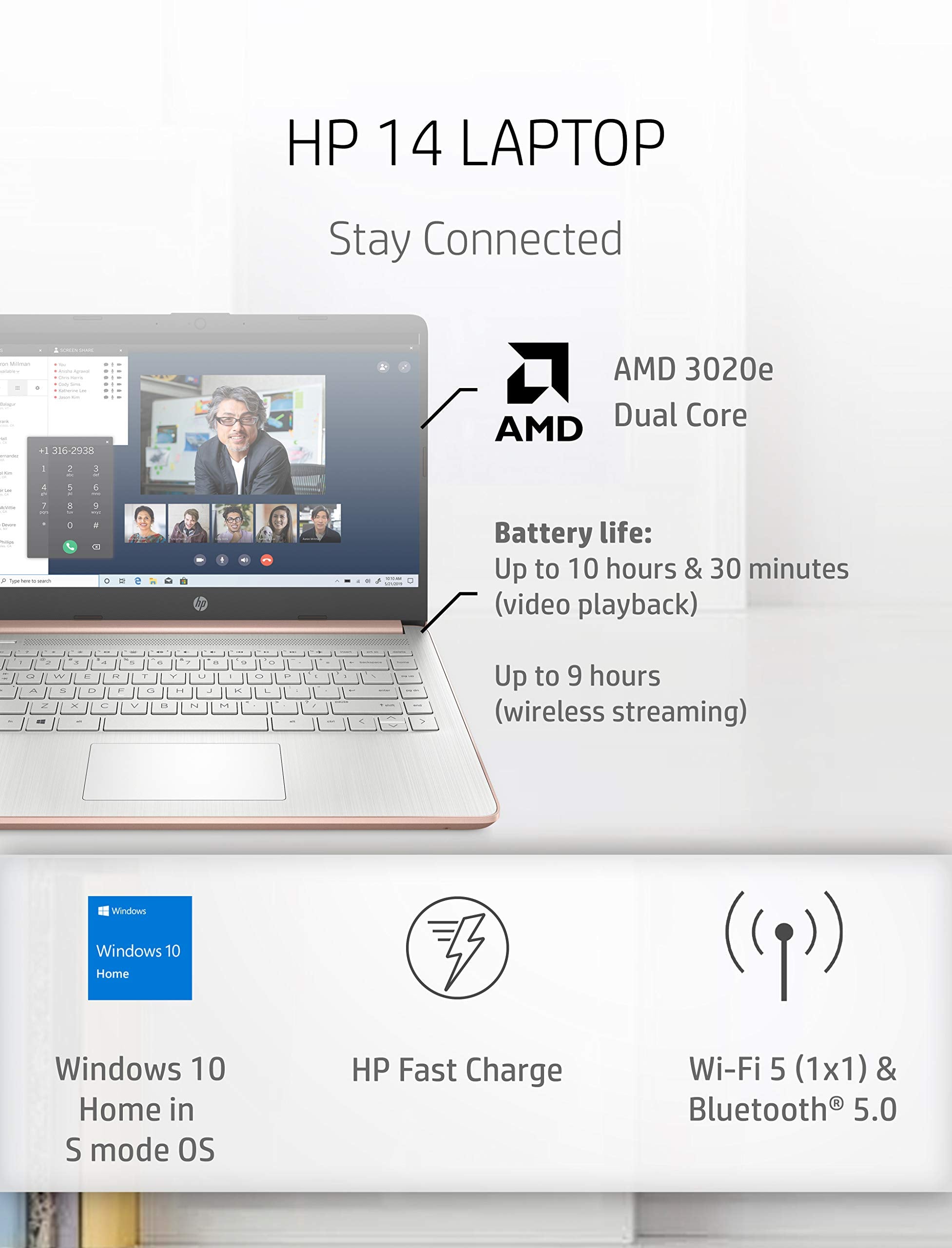 Hp - 14-Fq0030Nr 14 Laptop, Amd 3020E, 4 Gb Ram, 64 Gb Emmc Storage, 14-Inch Hd Display, Windows 10 Home In S Mode, Long Battery