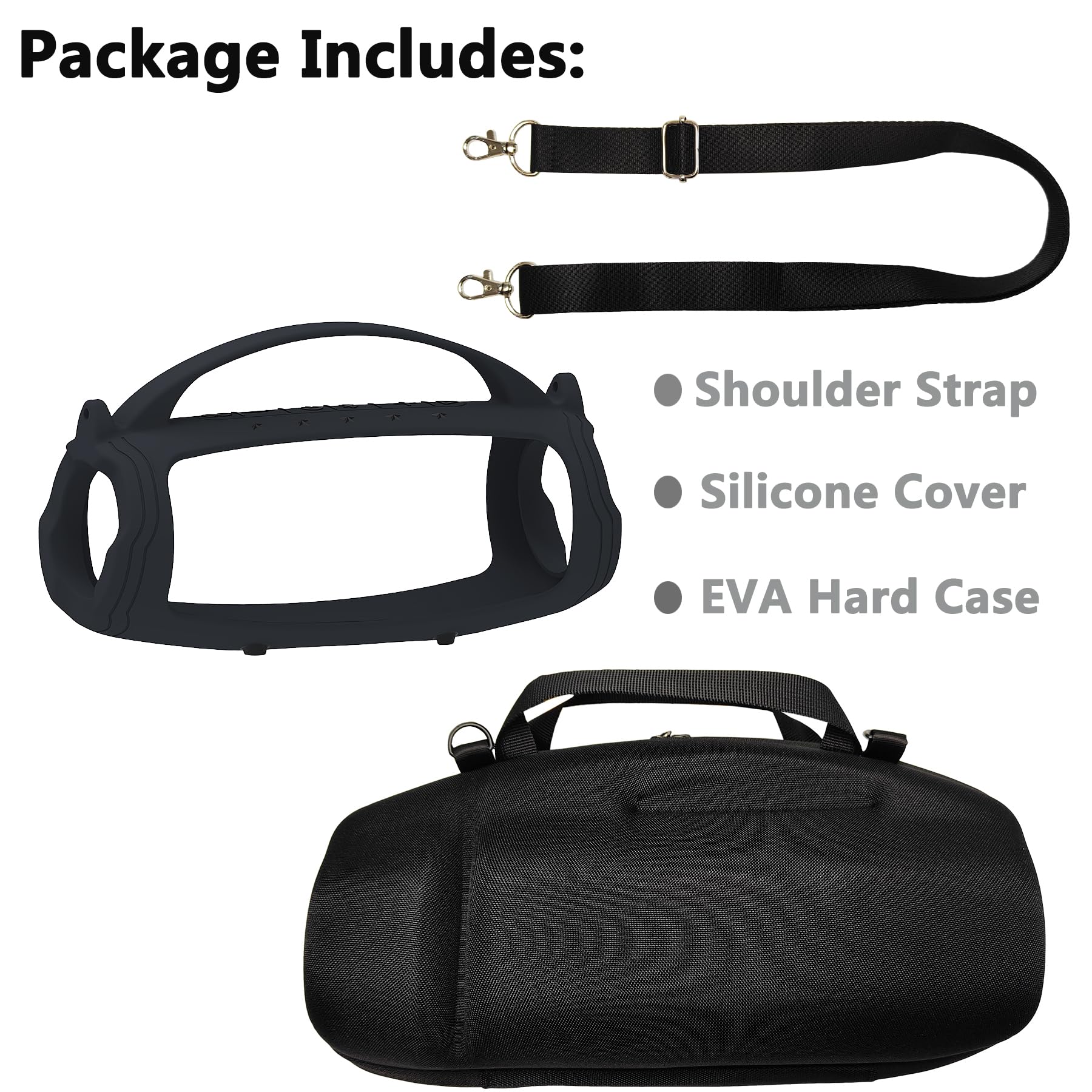 Silicone Cover And Hard Travel Case For Jbl Charge 4 / Charge 5 Portable Bluetooth Speaker Accessories (Black Case, Not For Wi Fi Version)