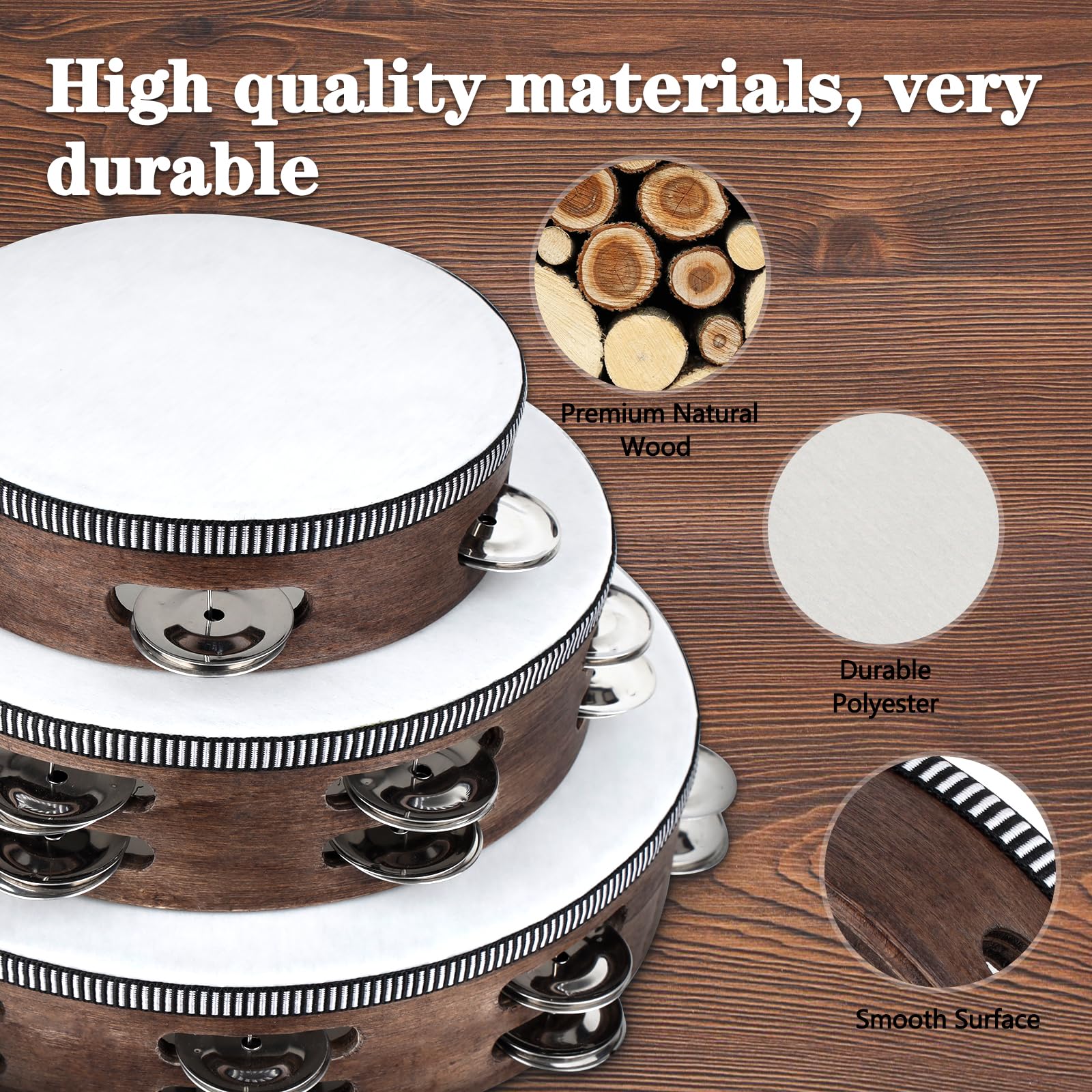 Tambourine, Tambourines For Adults, 3 Pcs Wooden Hand Held Percussion Tambourine With Storage Bag, Tambourines Musical Instrumen