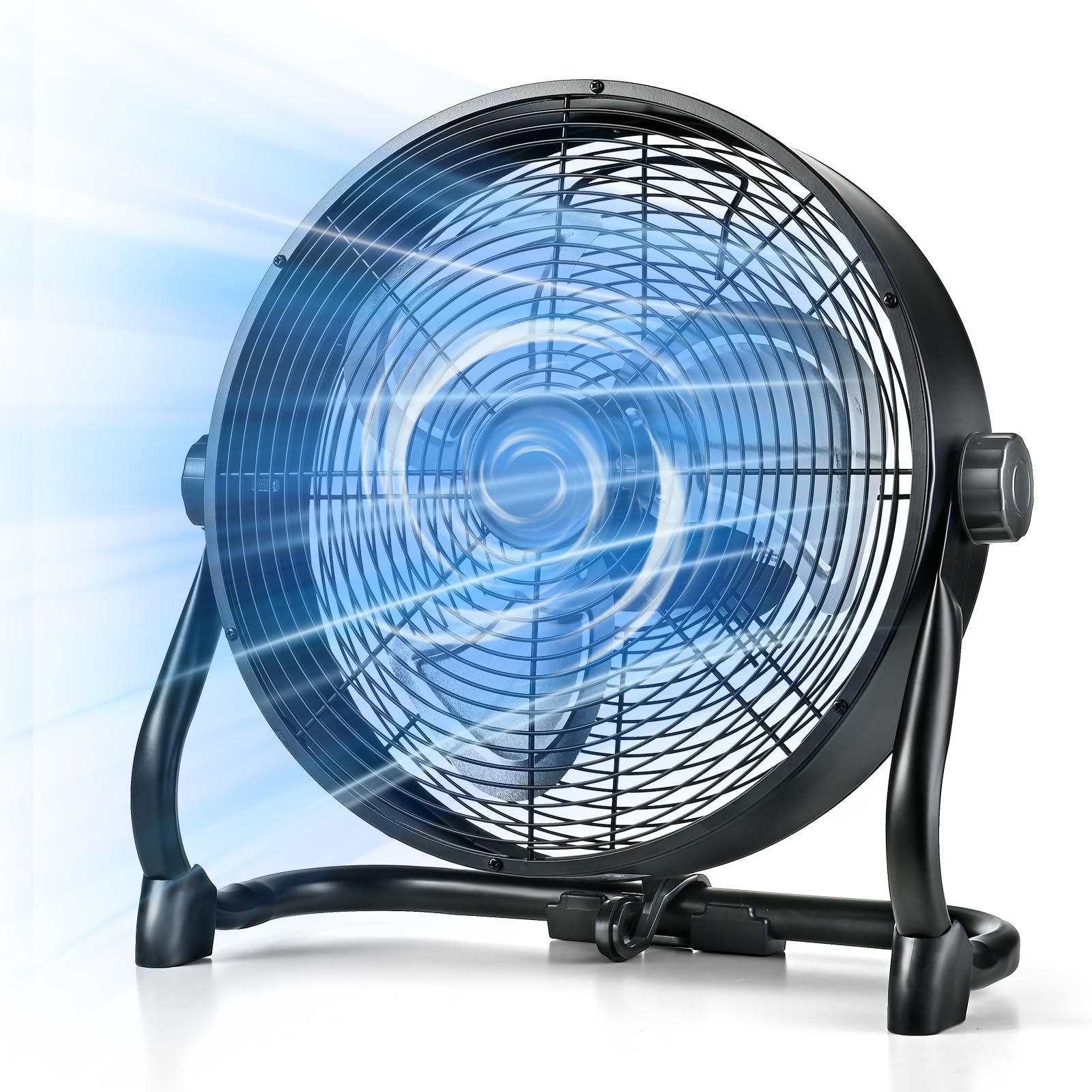 Air Choice 12 Rechargeable Battery Powered Fan, Portable Outdoor Fan with AC Adapter and USB Output, 360 Tilt, 20H Run Time, Ind