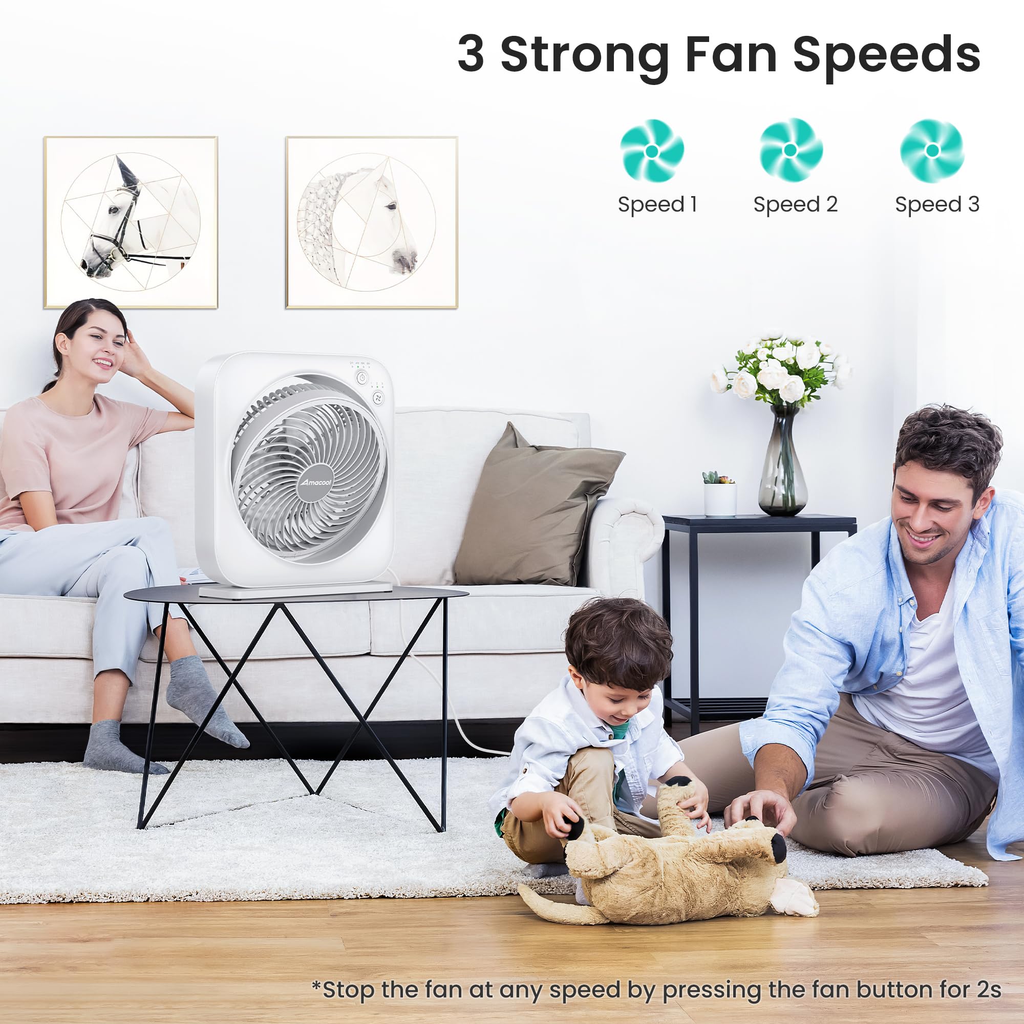 Amacool Table Fan, 12 Inch Box Fan With 3 Adjustable Speeds & 8Hrs Timer, 270? Pivoting Quiet Air Circulator, Desktop Fan For Be