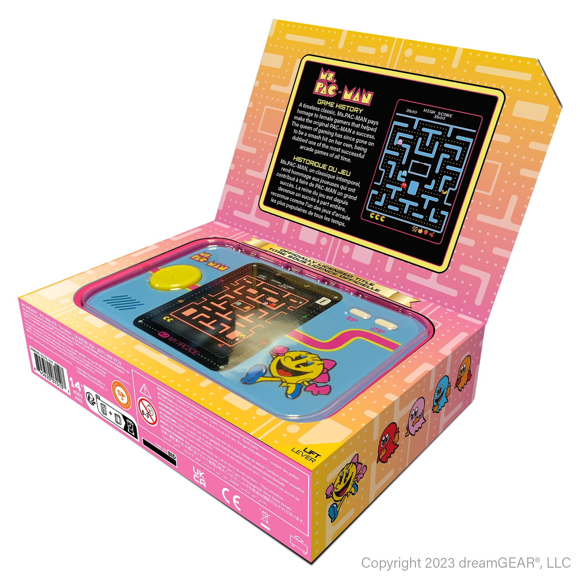 My Arcade Ms. Pac Man Pocket Player Pro: Portable Video Game Console, 2.75'' Color Display, Ergonomic Design