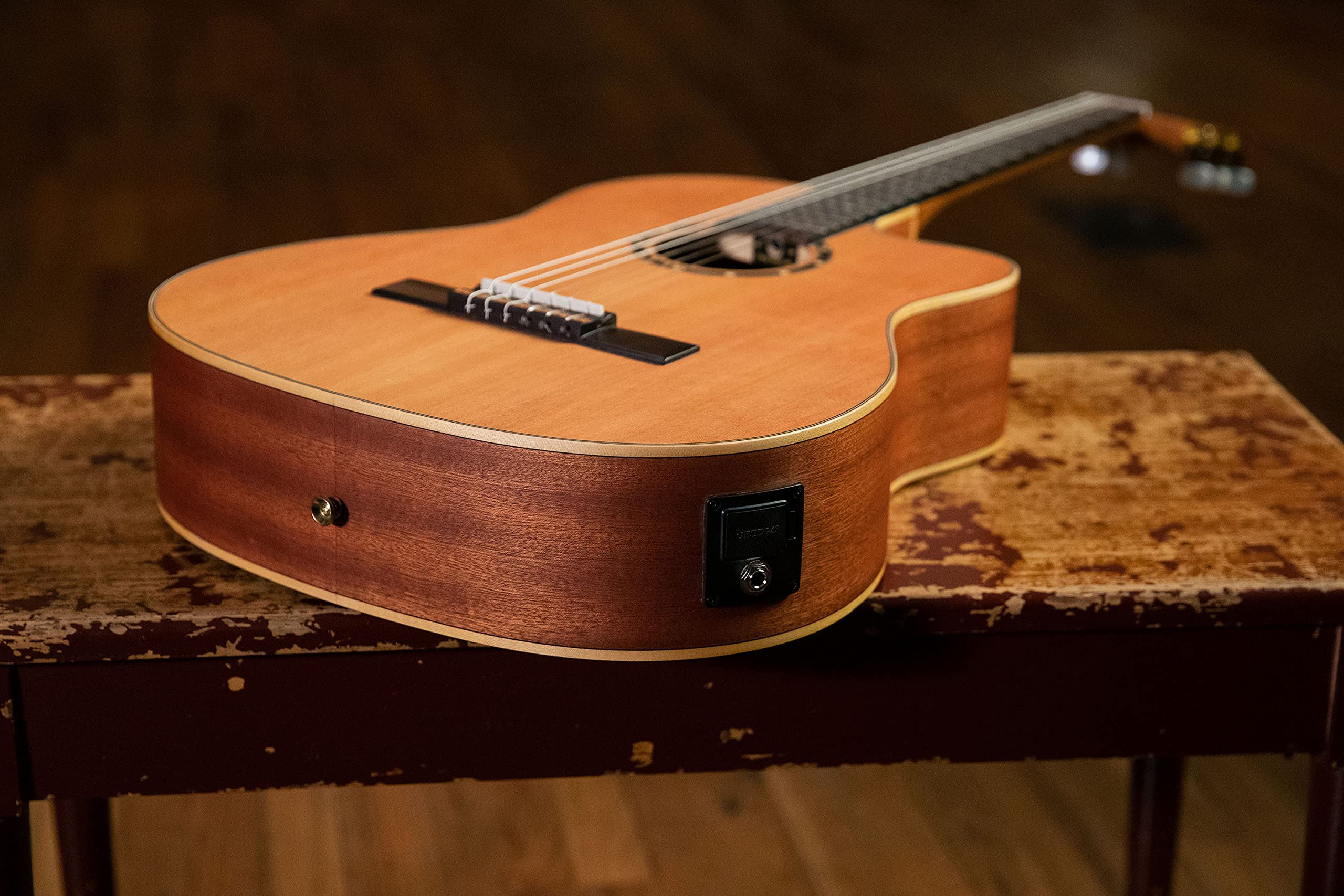 Ortega Guitars 6 String Family Series Pro Solid Top Acoustic-Electric Nylon Classical Guitar W/Bag, Right (Rce131)