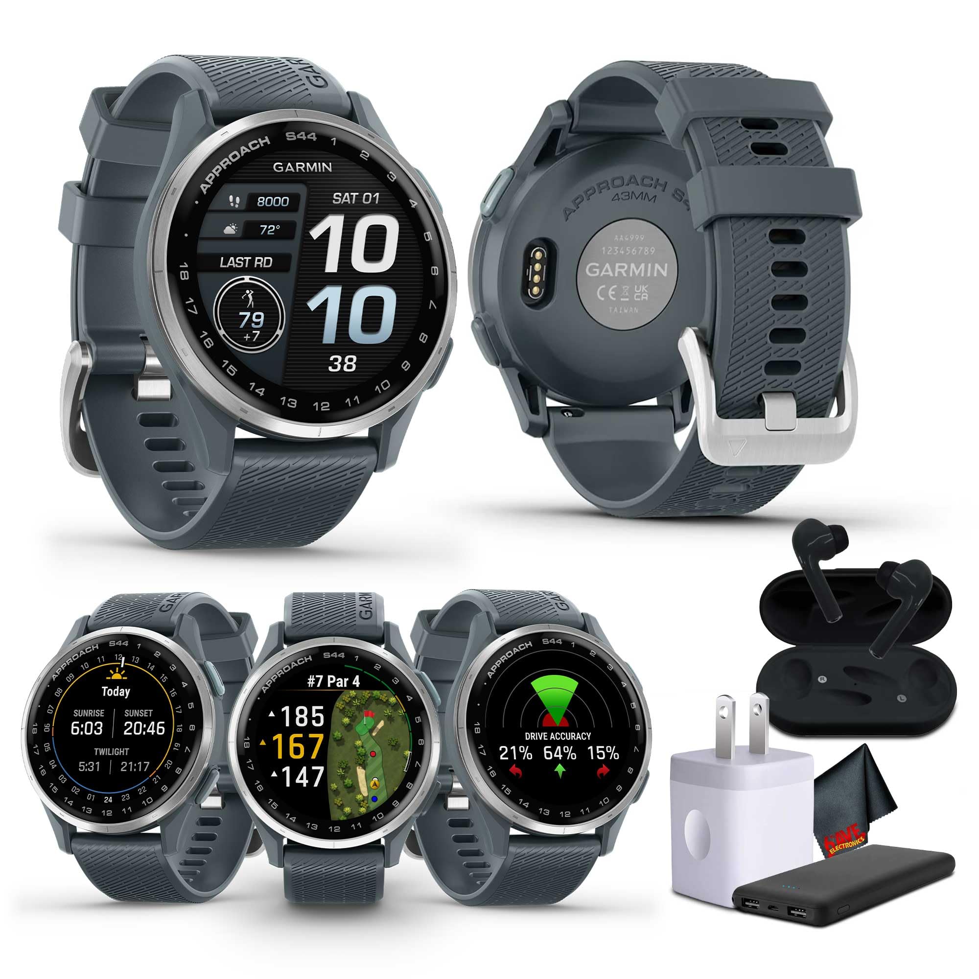 Garmin Approach S44 Essential Golf Watch with GPS, AMOLED Display, Sports and Fitness Smartwatch, Silver Aluminum Bezel with Twi