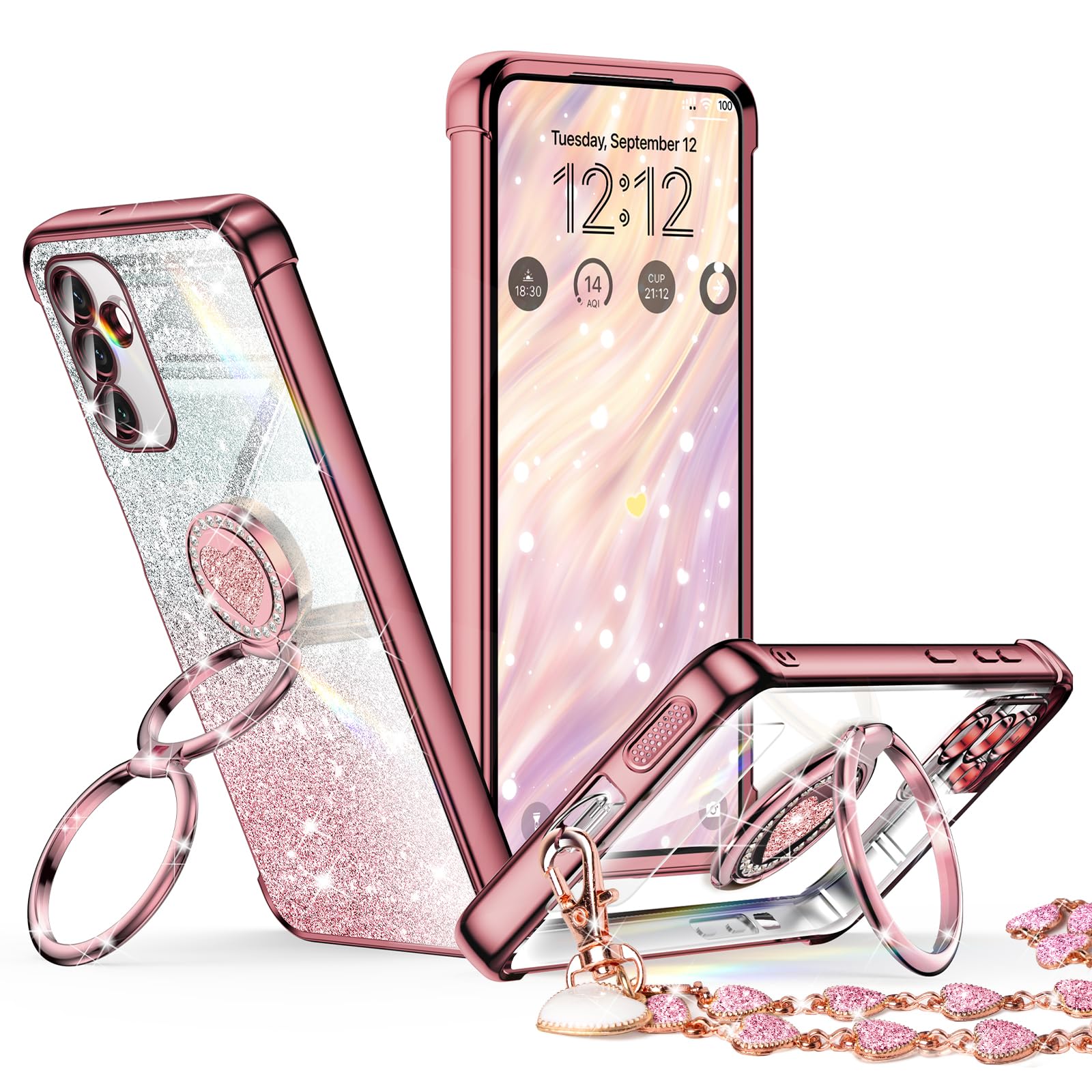 Xyz For Samsung Galaxy A54 5G Case With Stand, Galaxy A54 5G Case With Double Ring, Women Girls Bling Luxury Glitter Clear Phone