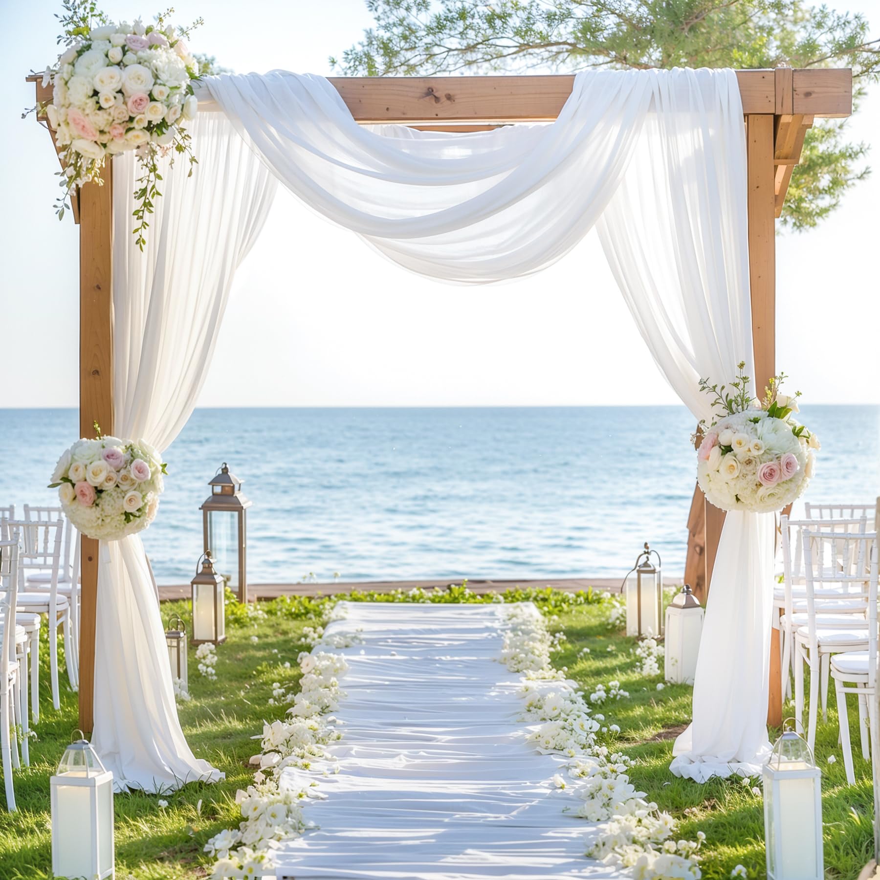 Wedding Arch Draping Fabric, 1 Panel 28 X 19Ft White Drapes Sheer Backdrop Curtain For Wedding Ceremony Party Ceiling Decor