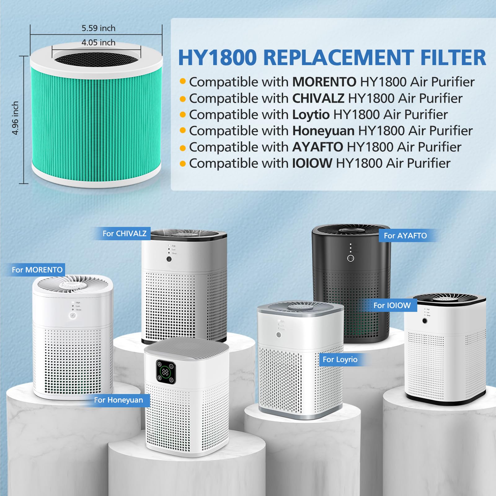 Hy1800 Replacement Filt Er Compatible With Morento/Loytio/Ayafato/Ioiow Air Purifi Er, H13 Ture Hepa Hy1800 Filt Er (2 Pack)