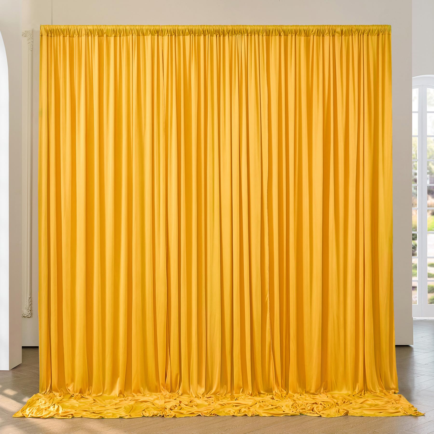 10X8 Ft Wrinkle Free Mustard Yellow Backdrop Curtains For Parties, Thick Polyester Yellow Photo Backdrop Drapes For Weddings Bir