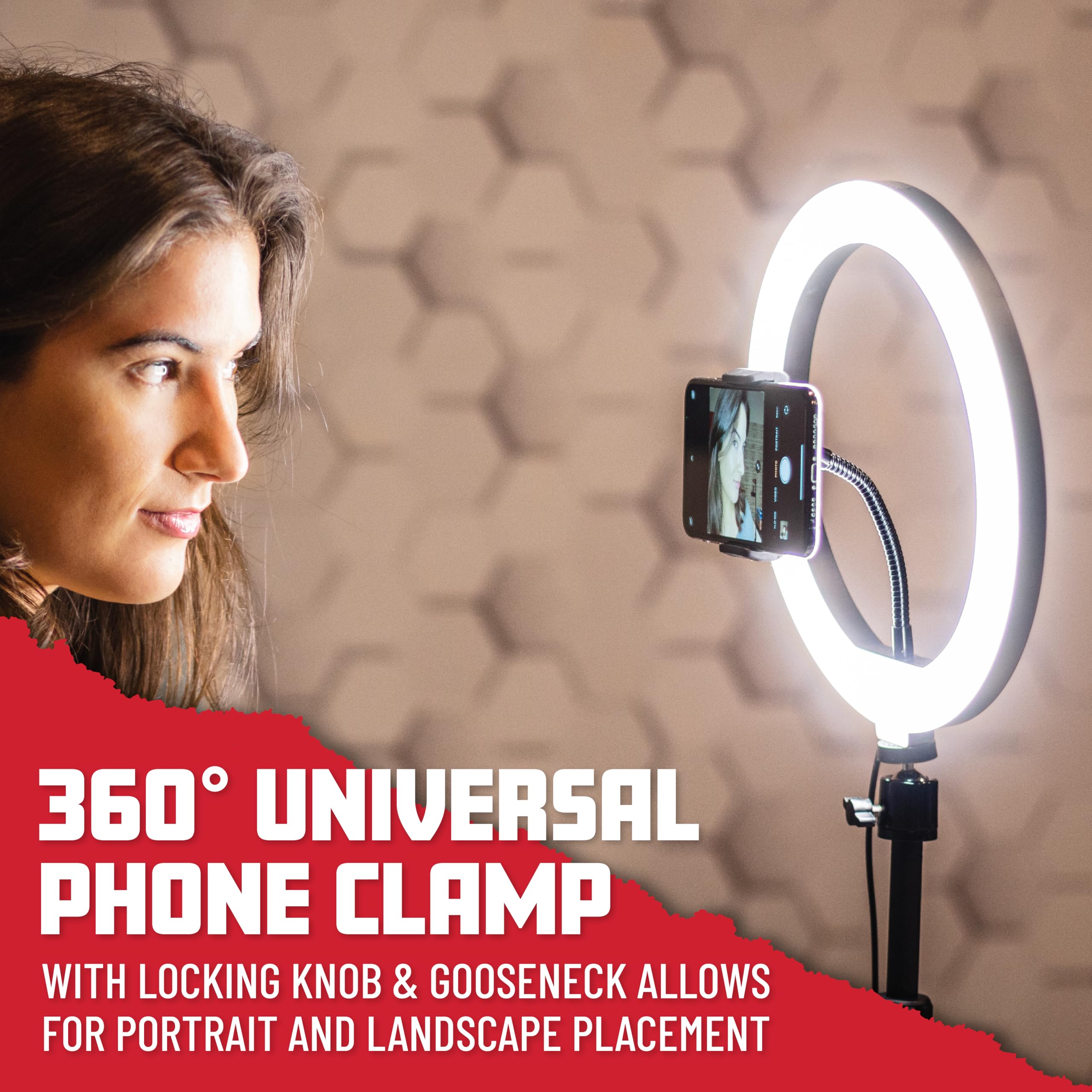 Gator Frameworks 10-Inch Led Desktop Ring Light Stand With Phone Holder And Compact Weighted Base, (Gfw-Ringlightdsktp)