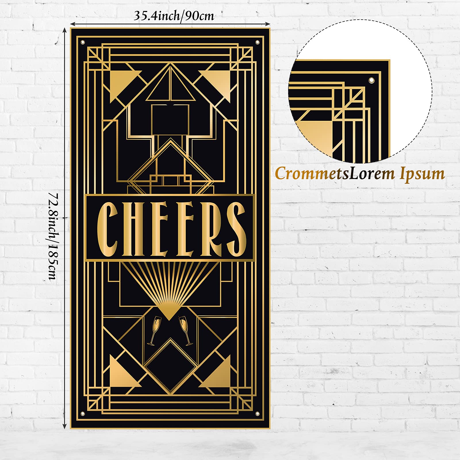 Lingxiu Cheers 20S Party Decorations,Roaring Door Cover Banner,Large Fabric Black And Gold Glitter Sign Photo Booth Backdrop Bac
