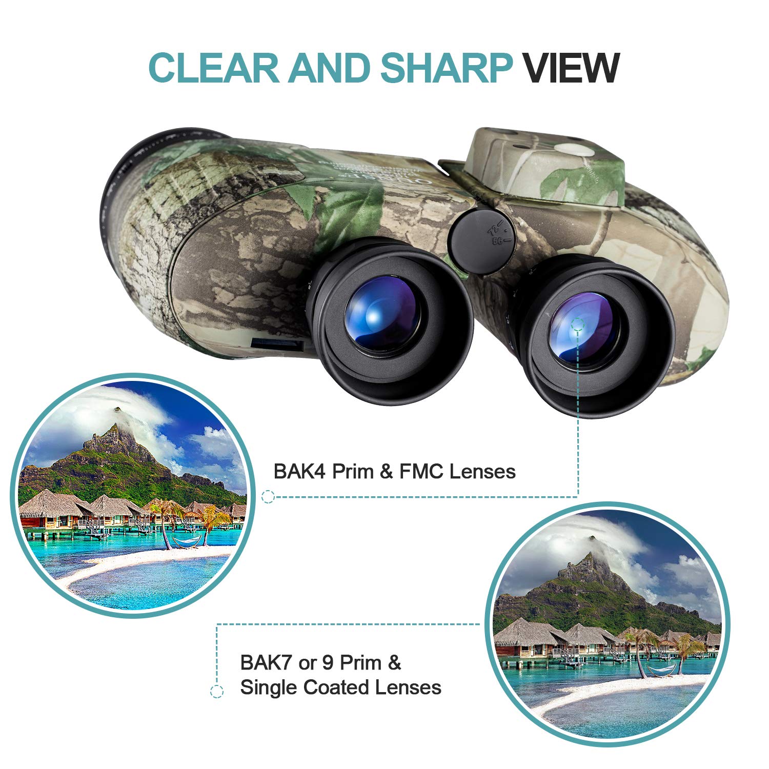 Qunse 10X50 Marine Binoculars For Adults, Waterproof Binoculars With Rangefinder Compass,Bak4 Prism Navigation Birdwatching Hunt