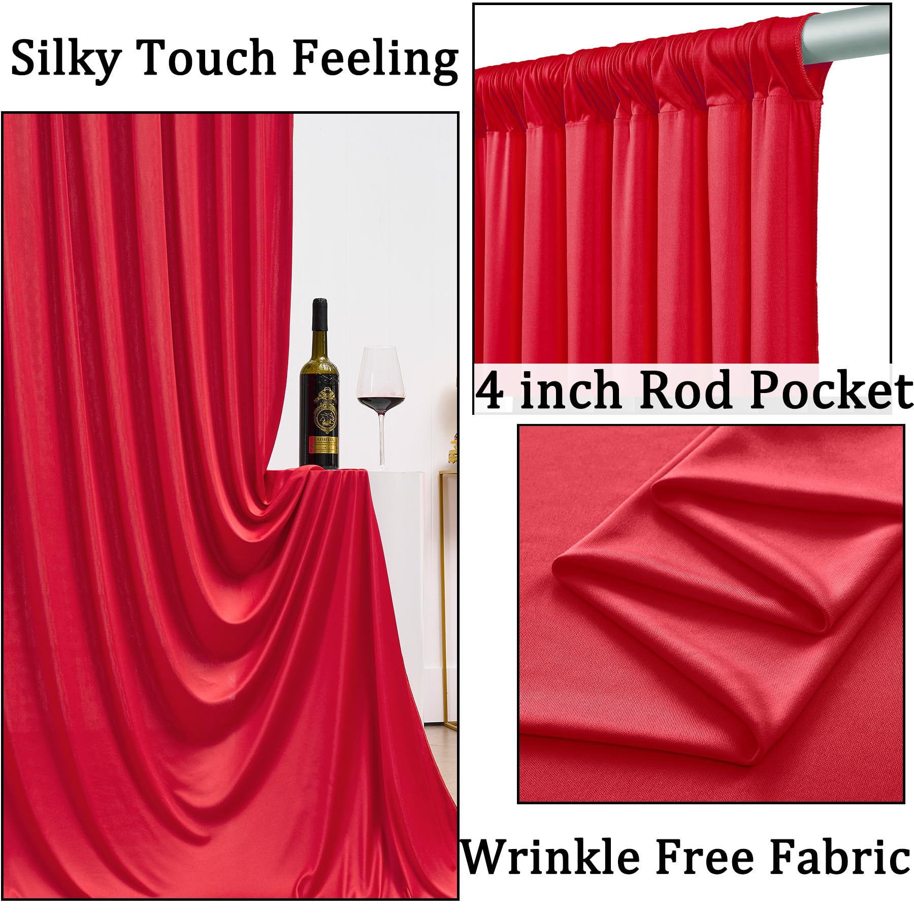30Ftx10Ft Wrinkle Free Red Backdrop Curtains For Parties, 6 Panels 5X10Ft Silky Polyester Photo Backdrop Drapes For Wedding Birt