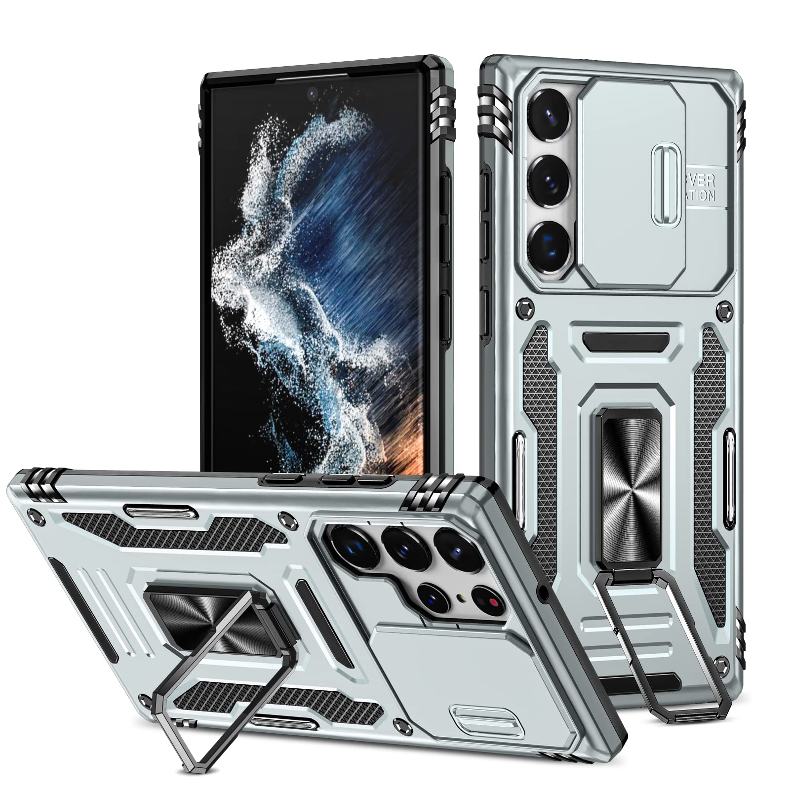 Compatible With Samsung S22 Ultra Case With Stand And Camera Cover,[2 Stand Way] Rotate Ring Magnetic Car Mount Holder,Shockproo