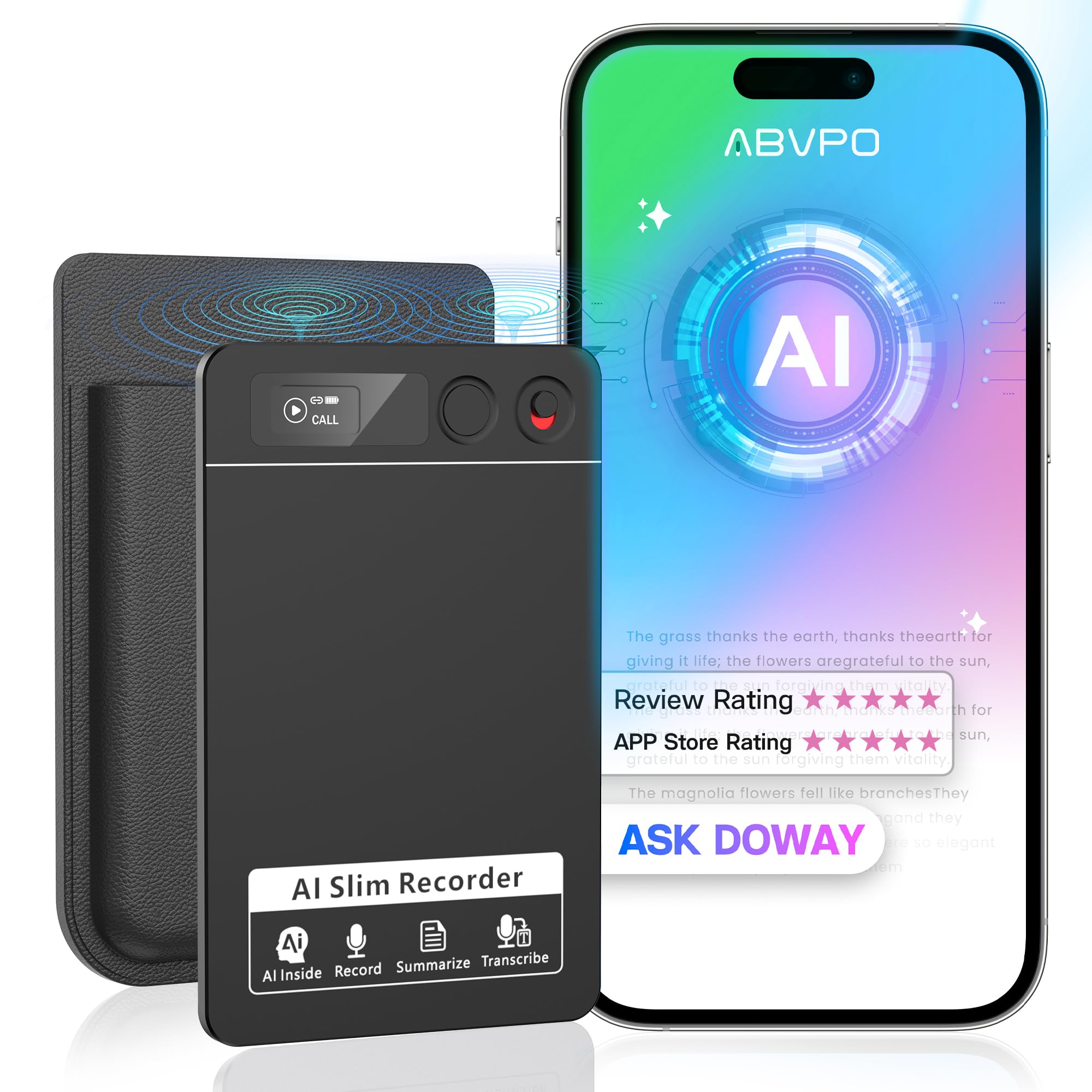 AI Voice Recorder, Note Voice Recorder - Transcribe & Summarize, AI Noise Cancellation Technology, Supports 152 Languages, 64GB 