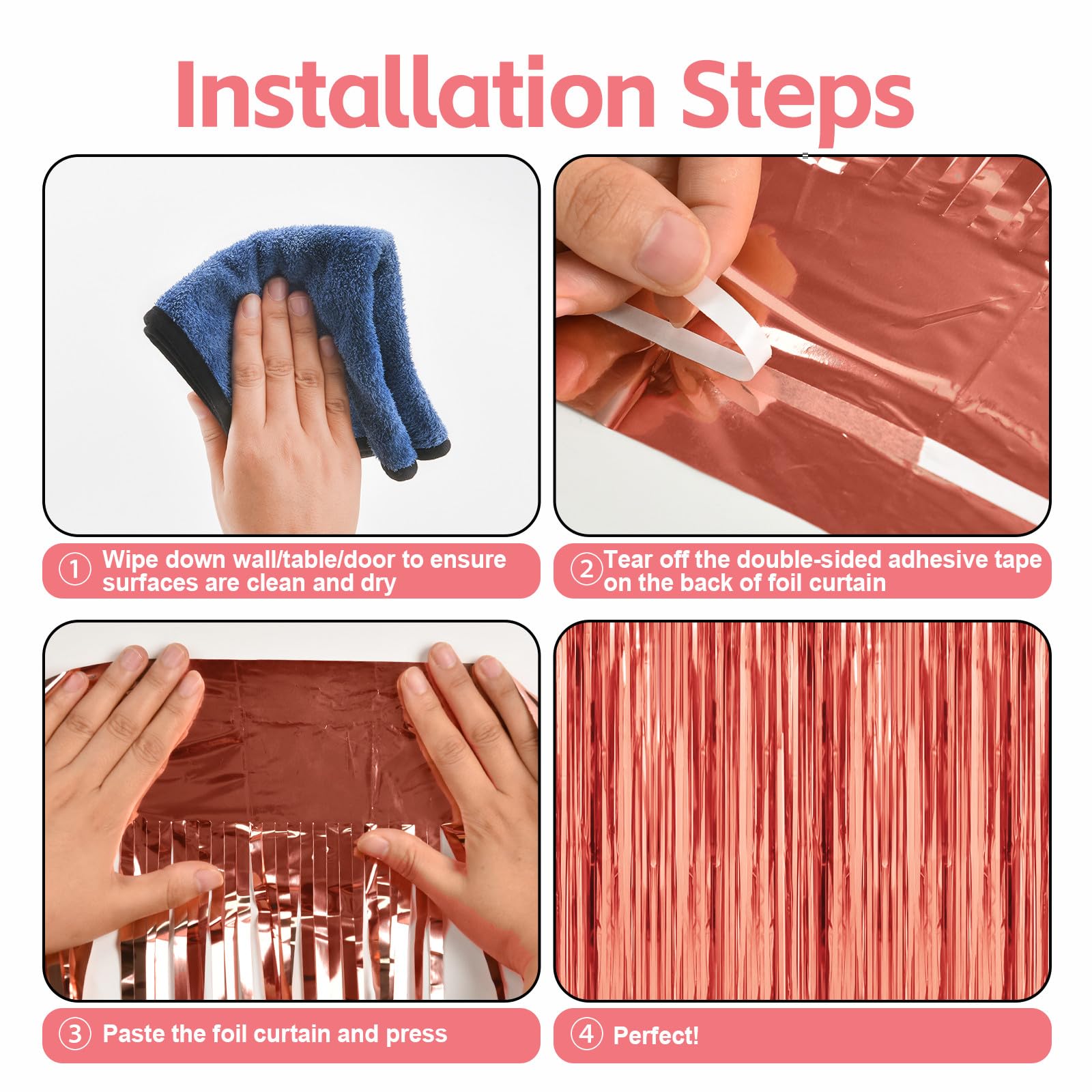 Uscnc 2 Pack 3.2Ft X 8.2Ft Rose Gold Foil Fringe Curtains Party Photo Backdrop Party Streamers For Birthday,Graduation,New Year