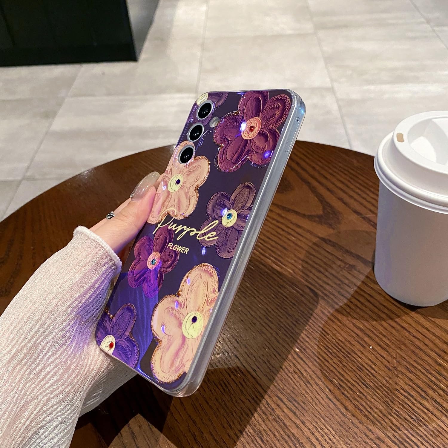 Leleyun Case For Samsung Galaxy A25 5G, Retro Oil Painting Printed Flower Cute Pattern With Glitter Gem Phone Cover Durable Tpu